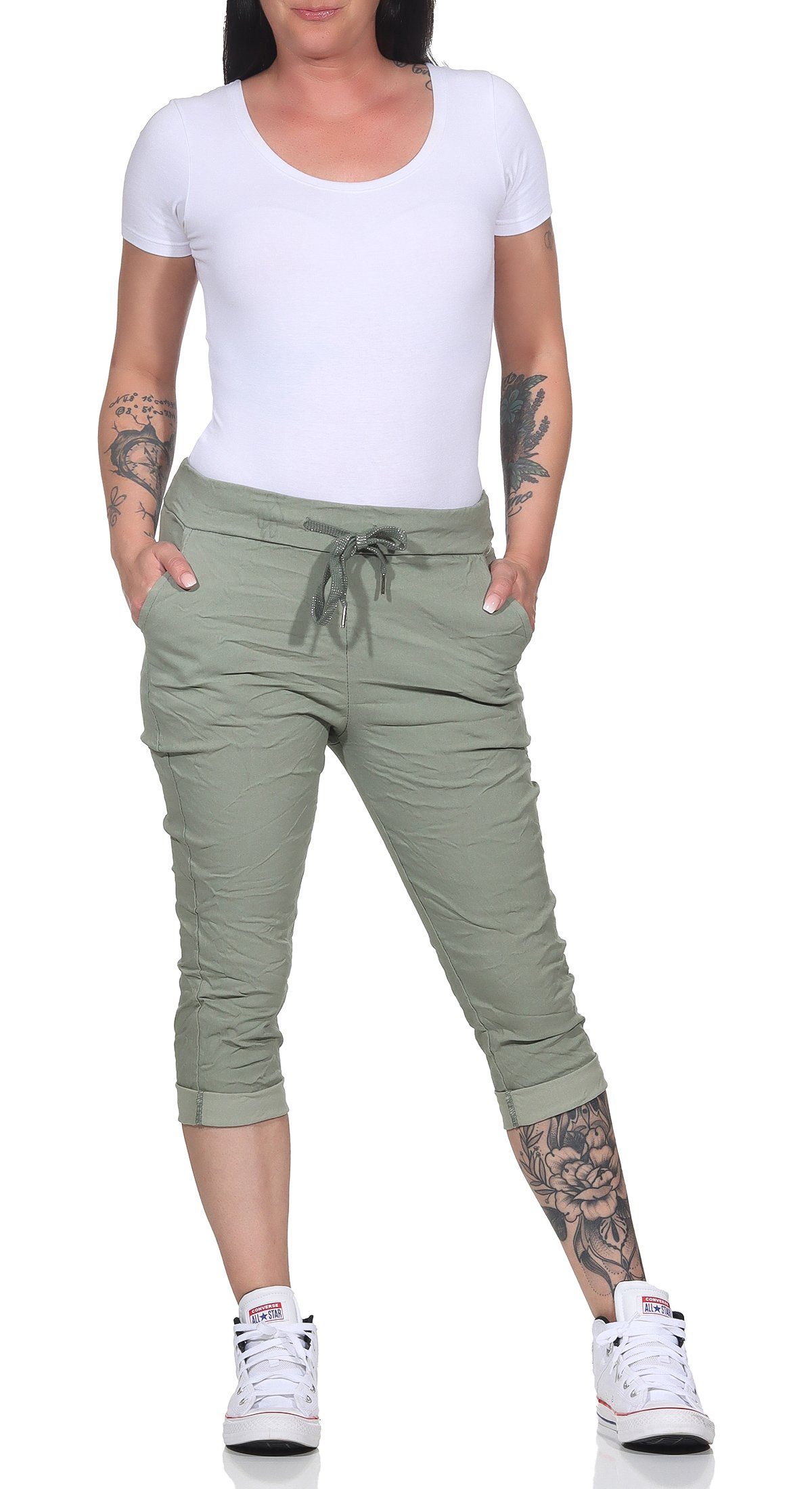 CLEO STYLE Caprihose Damen Capri 8264 34-40 Olive günstig online kaufen