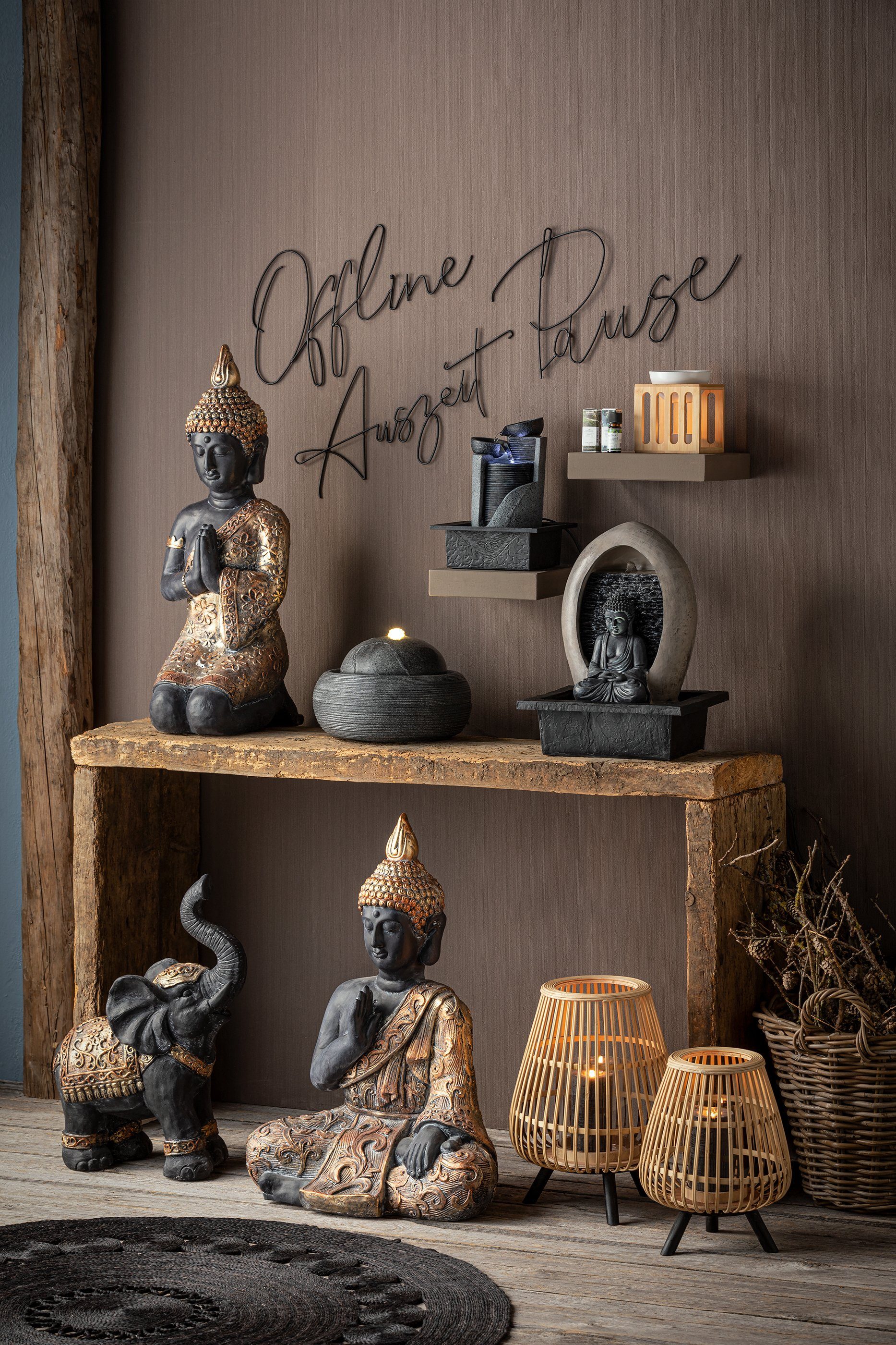 Dehner Zimmerbrunnen Malu mit LED, ca. 40.5 x 30 x 23 cm, Polyresin, Eleganter Brunnen für Yoga-Raum und Sauna Ruhebereiche