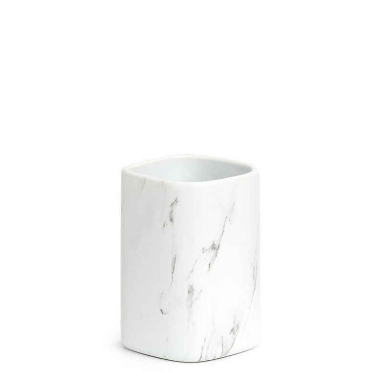 Zeller Present Badaccessoire-Set Zahnputzbecher "Marmor, Keramik, weiß, 320 ml, 7,5 x 7,5 x 10,9 cm