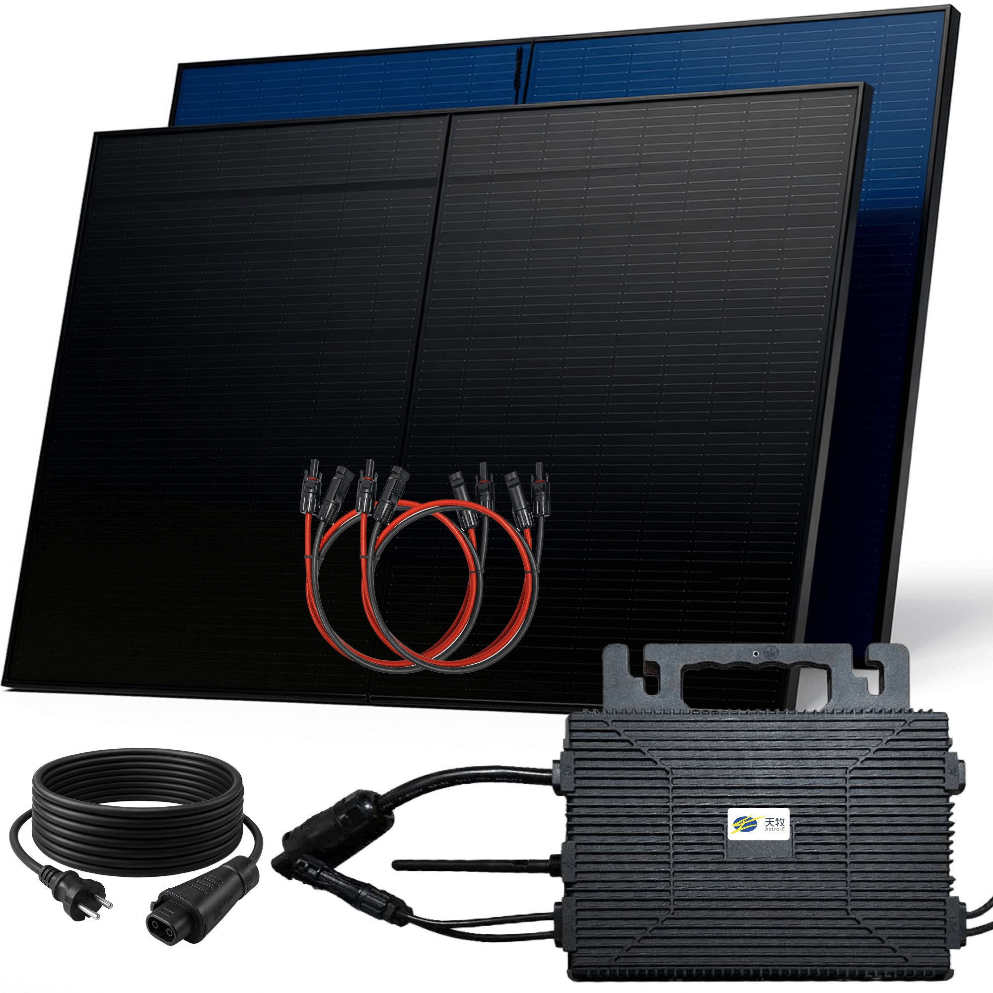 SUNNIVA Balkonkraftwerk 1000W BIFAZIAL FULLBLACK komplett Steckdose, (ASTRO-E 800W Wechselrichter, PV Solaranlage, 2x 500W Glas-Glas Сонячні панелі, inkl. 5m Kabel, Bluetooth WIFI, Komplettset)