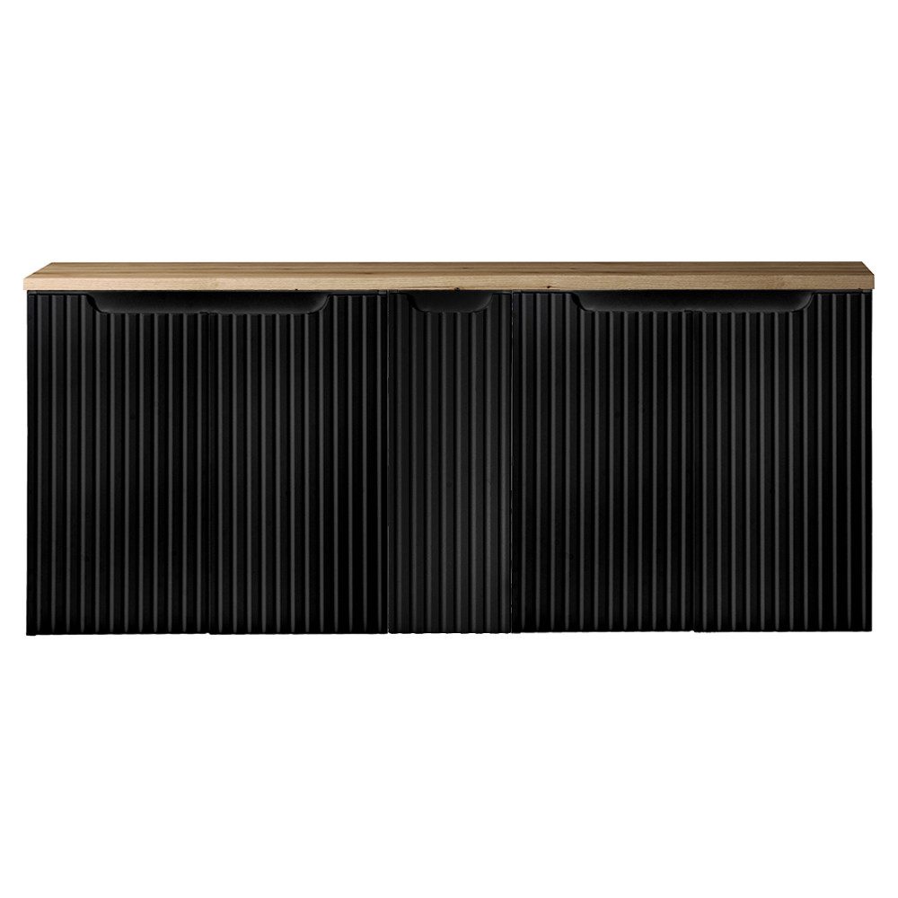 Lomadox Waschbeckenschrank NEWPORT-56-BLACK 140cm Waschtisch-Unterschrank 40 cm tief schwarz Eiche