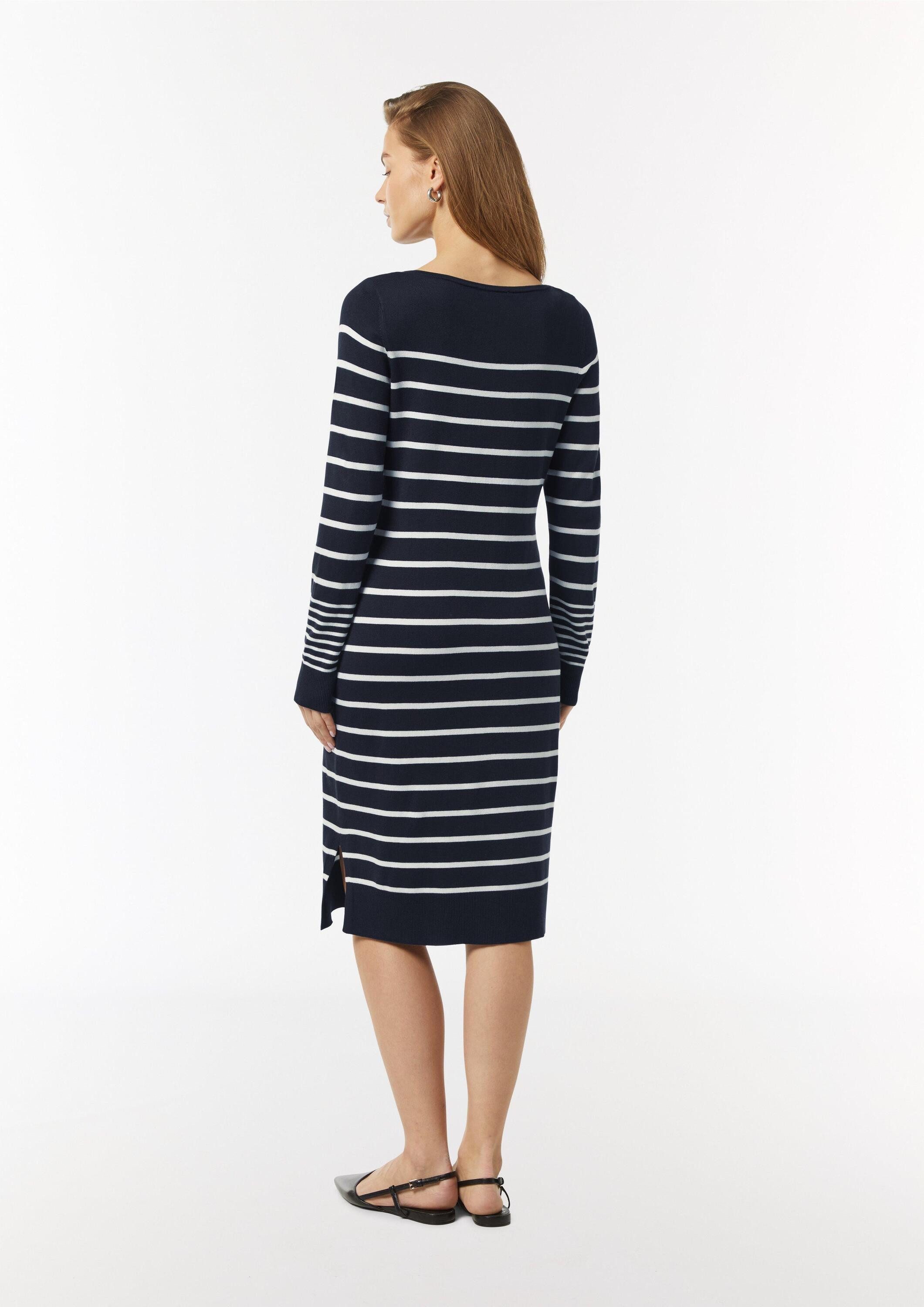 comma Minikleid Kleid Gestreiftes Strickkleid mit U-Ausschnitt