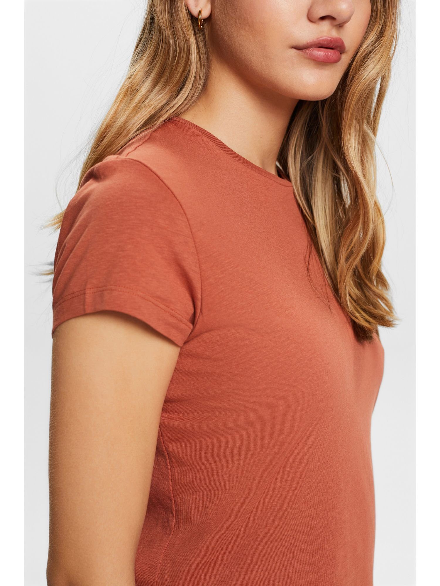 Esprit T-Shirt T-Shirt mit Rundhalsausschnitt, % Baumwolle (1-tlg) TERRACOTTA 100