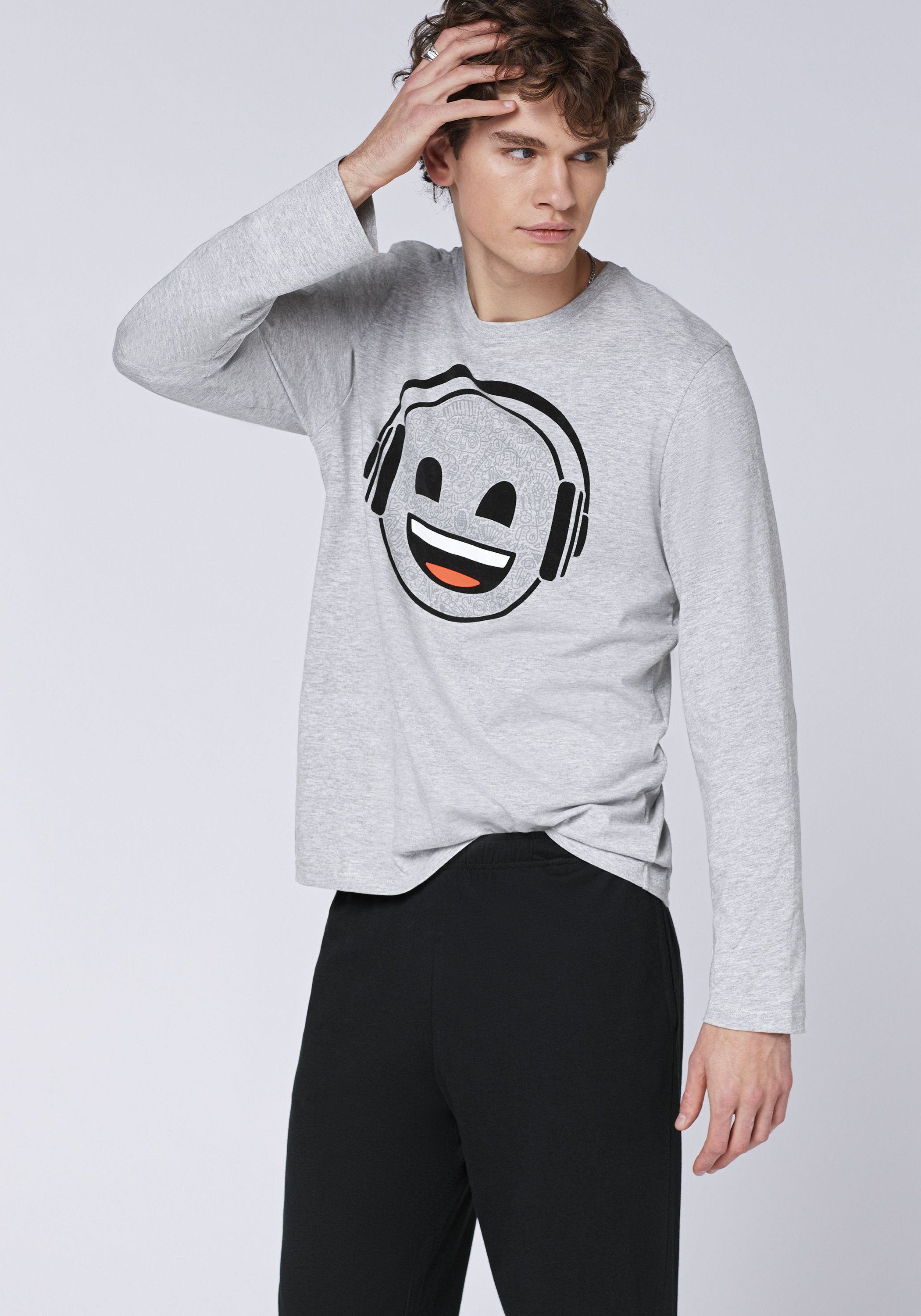 Pyjama Emoji und mit Hose Print-Langarmshirt