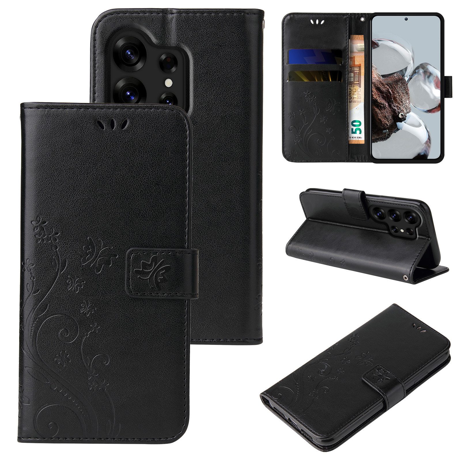 Tec-Expert Handyhülle Cover Tasche Hülle für Samsung Galaxy S26 Ultra, Klapphülle Case mit Kartenfach Fliphülle aufstellbar, Motiv Blumen