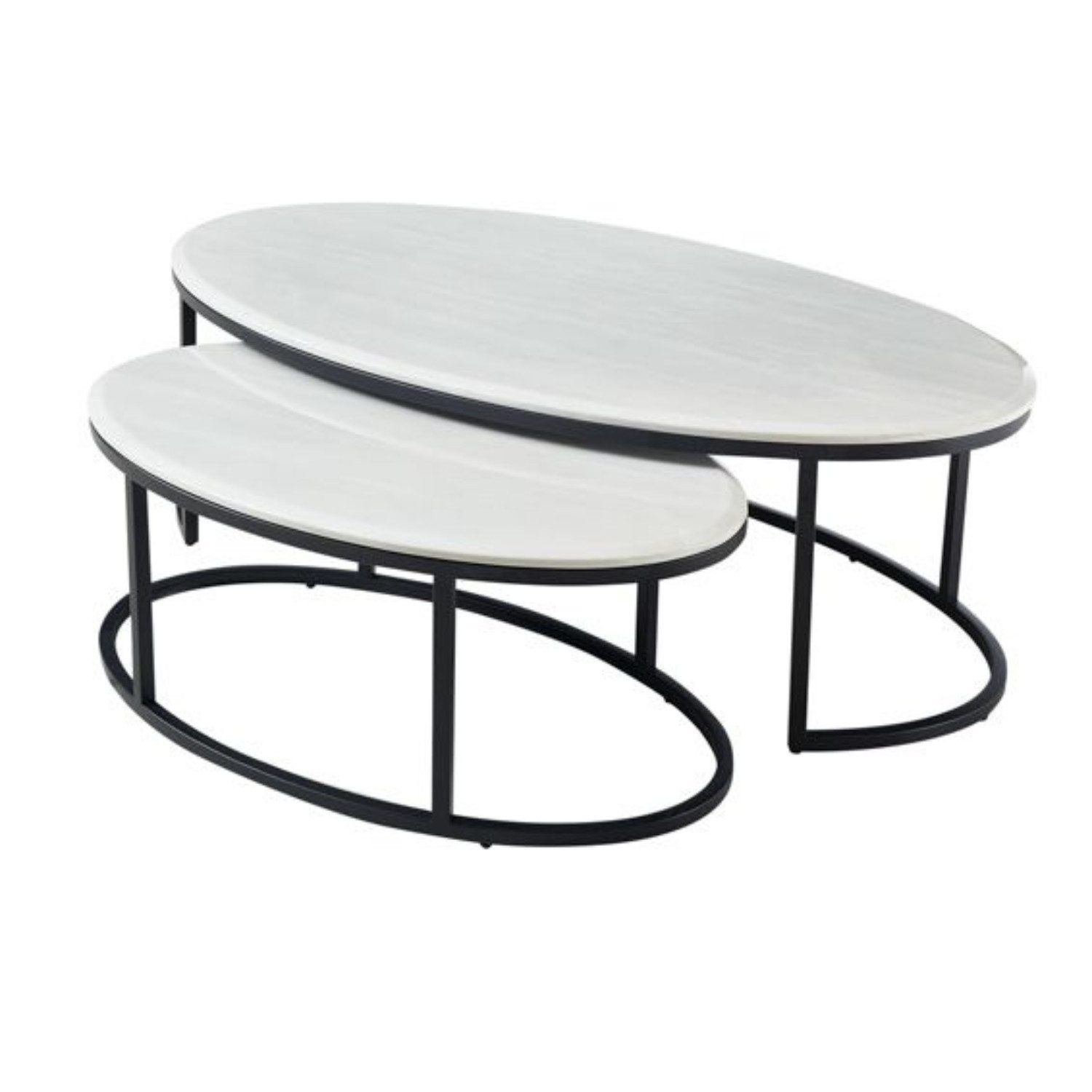 Couchtisch Couchtisch 2er Set oval in Marmor-Optik– 130 x 70 x 42 cm