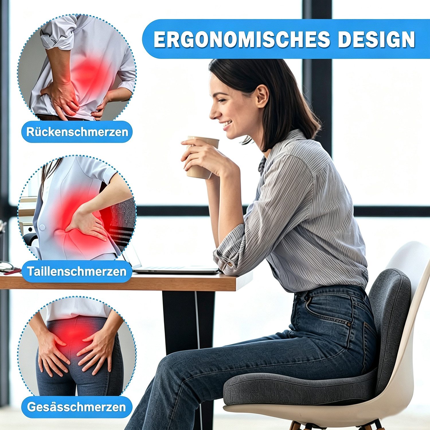 ibettertec Sitzkissen Hämorrhoiden Sitzkissen Orthopädisch für Hämorrhoiden Eisseide Gewebe, Ergonomisches Sitzring Memory Foam Kissen für Bürostuhl Auto Rollstuhl