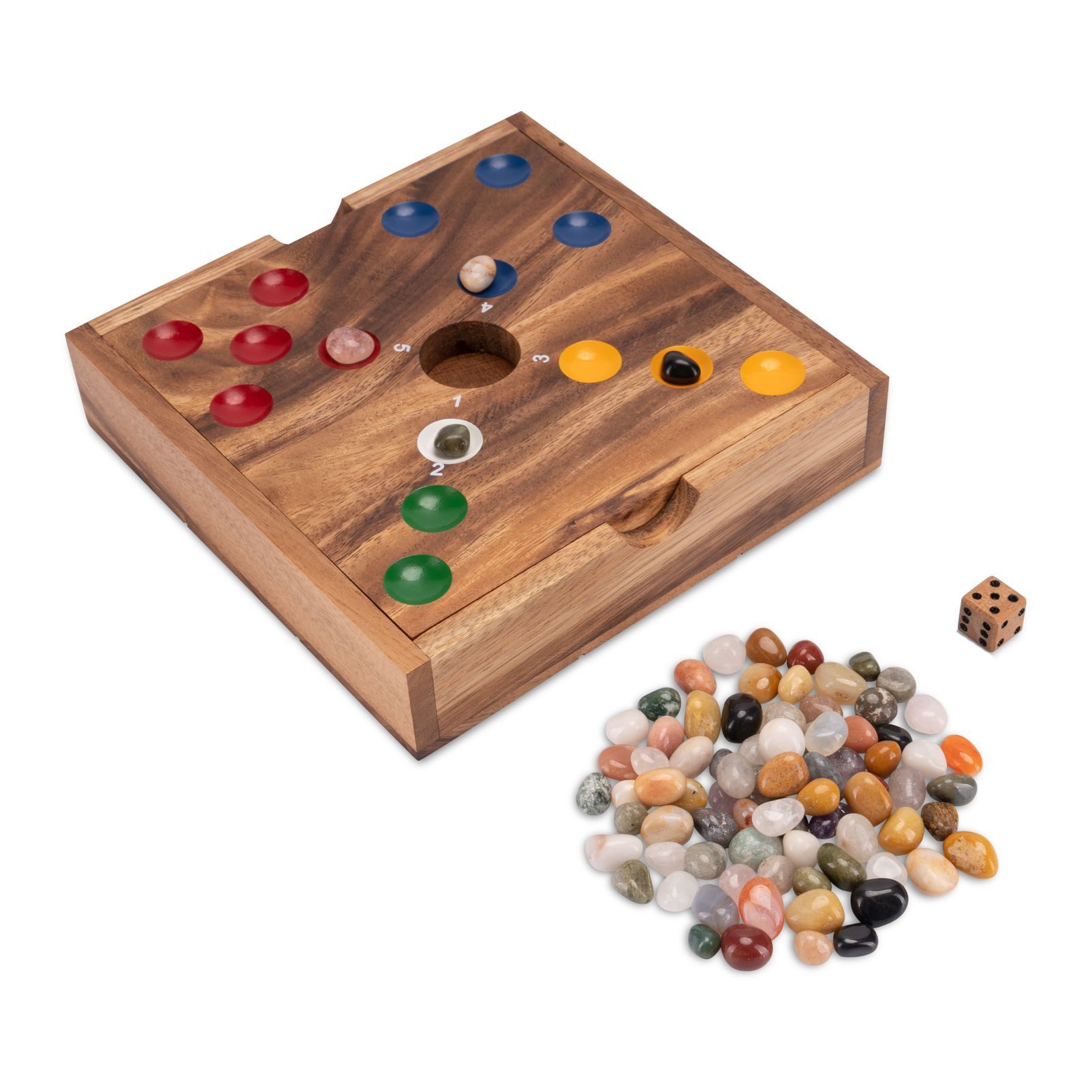 LOGOPLAY Spiel Big Hole mit Edelsteinen, Gesellschaftsspiel, Big Hole Würfelspiel aus Holz mit bunten Edelsteinen für 2 6 Spieler