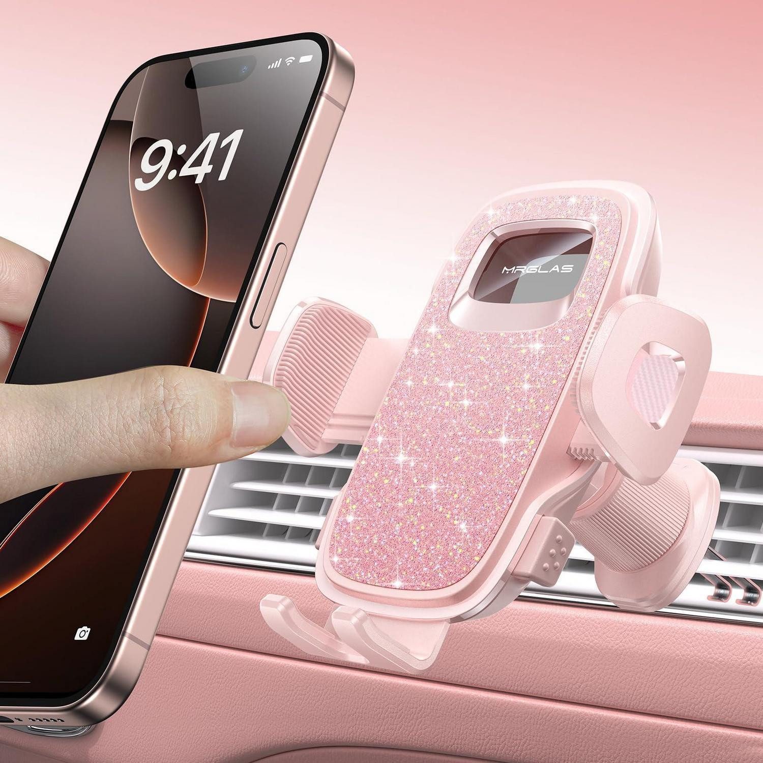 LuxusKollektion Smartphone-Halterung Handyhalterung Lüftungsschlitz Metallhaken Einhandbedienung Rosa
