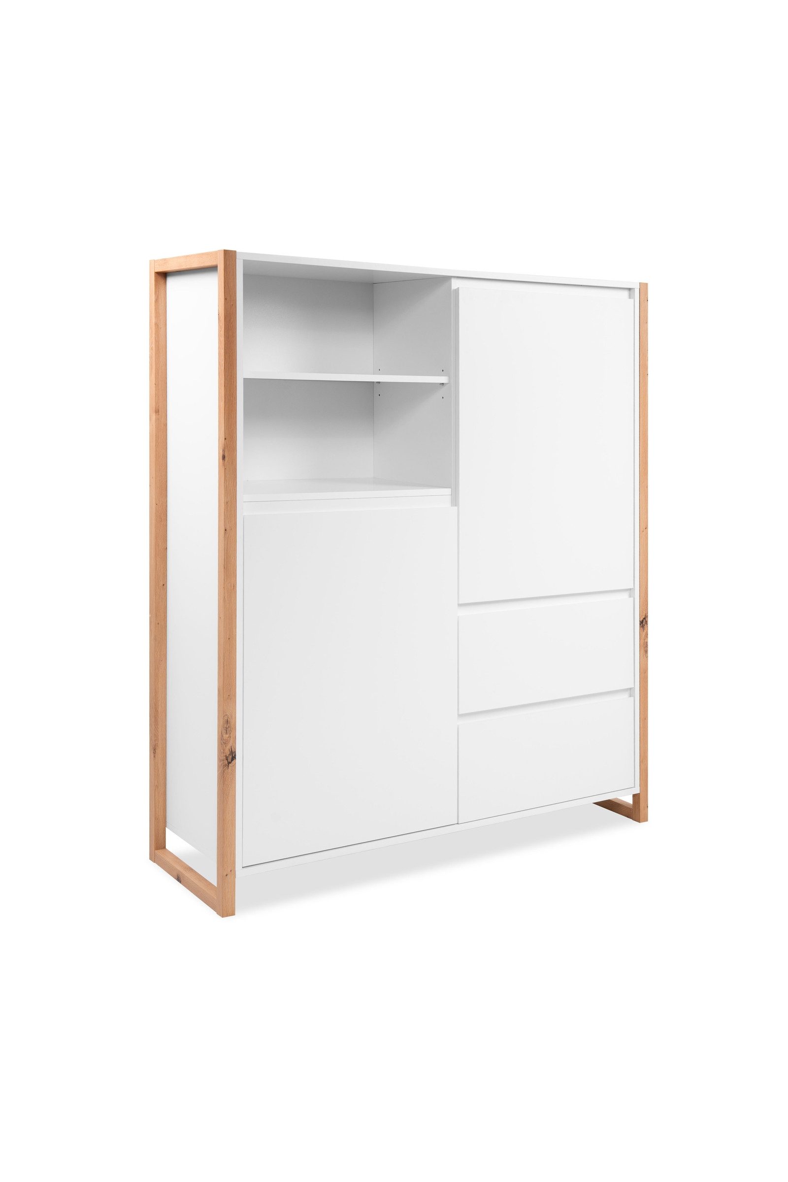 Finori Highboard in weiß / Dekor Artisan Oak - 120x139x40cm (BxHxT)