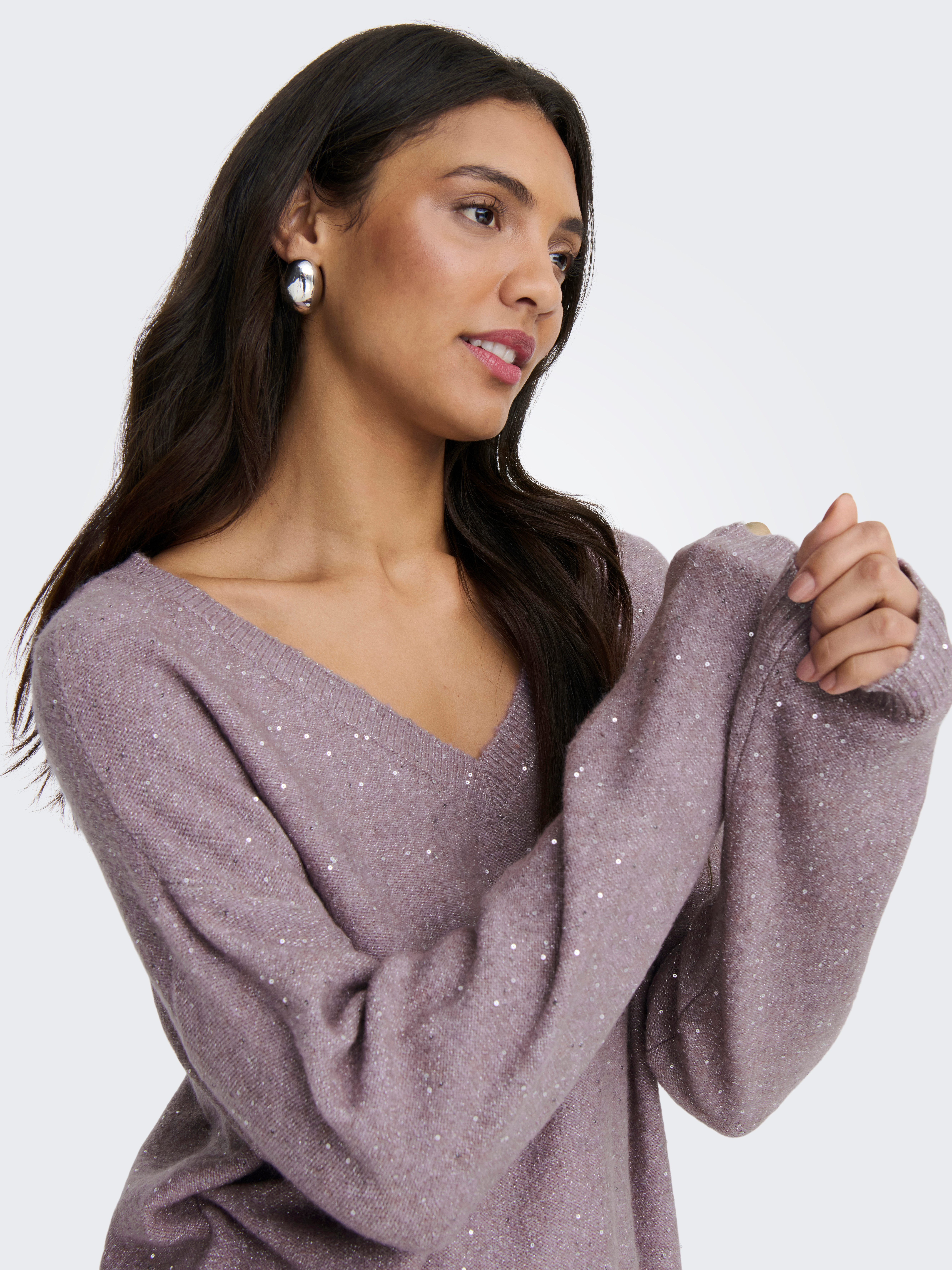ONLY Strickpullover ONLARIZONA LS SEQUINS V-NECK PUL KNT günstig online kaufen