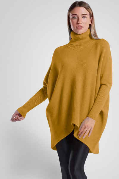 PEKIVESSA Longpullover Oversized langer Rollkragenpullover Damen Fledermausärmel (1-tlg) hinten länger