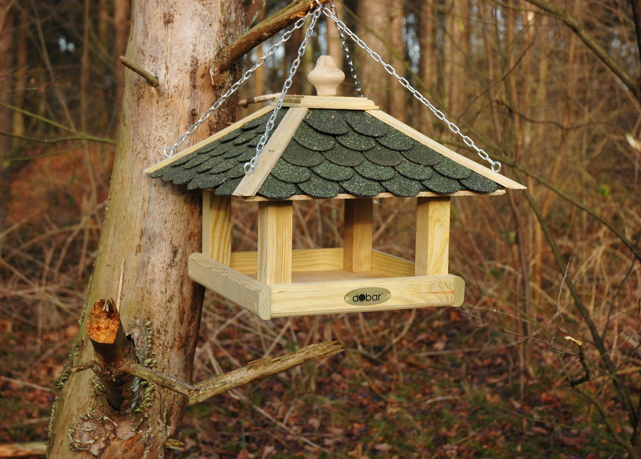 dobar Futterautomat Vogelhaus aus Kiefer zum Aufstellen /Aufhängen, viereckig/sechseckig