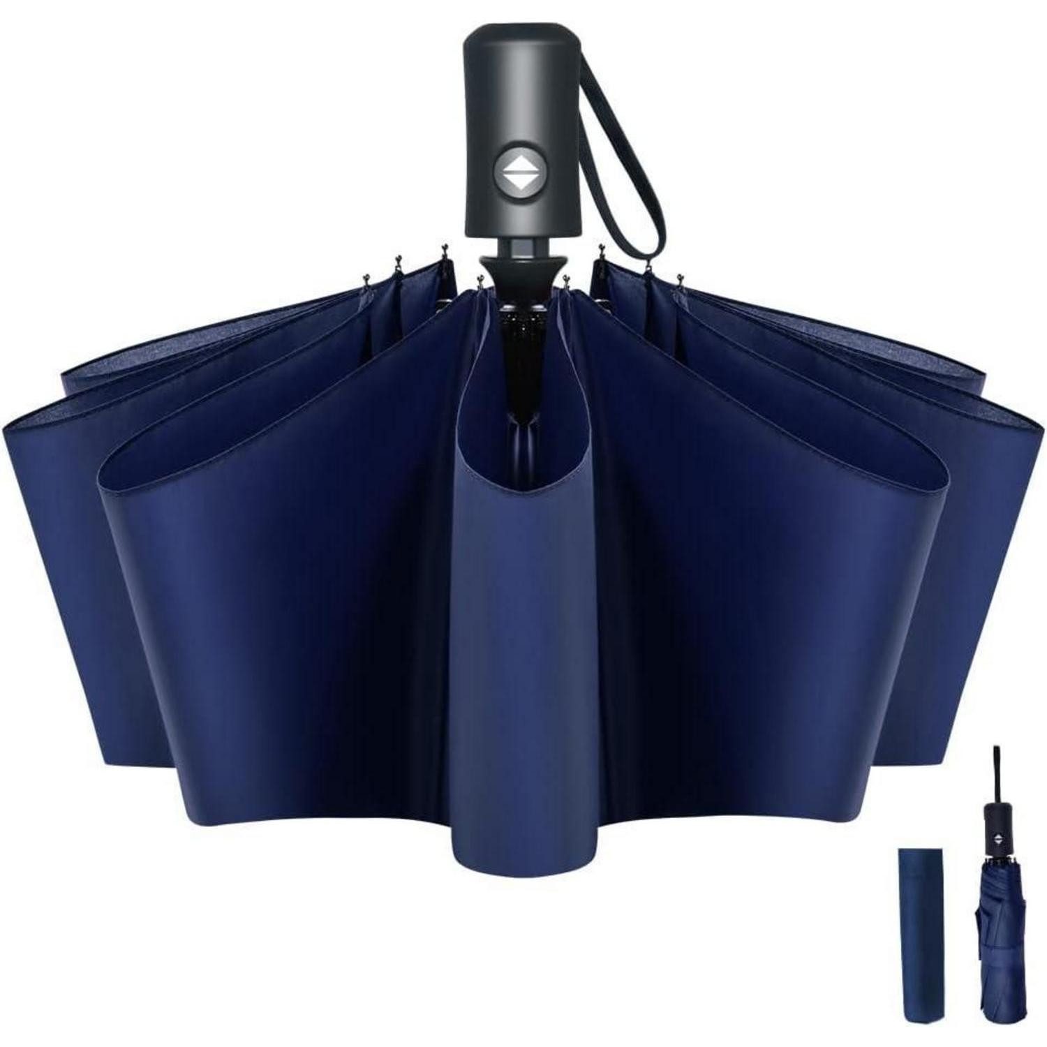 LuxusKollektion Taschenregenschirm Regenschirm Automatik Teflon Windsicher Kompakt 8 Rippen Navy Blau