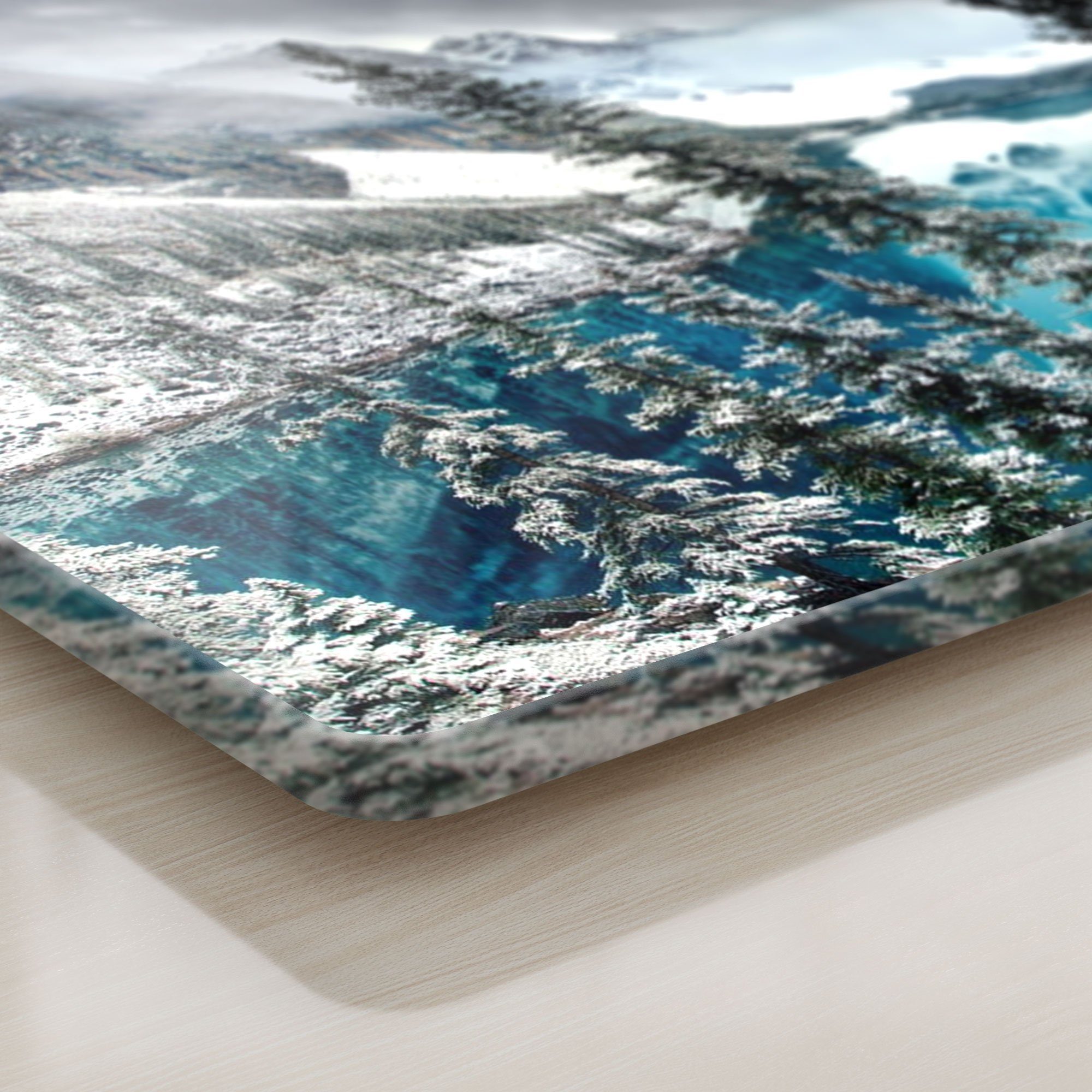 DEQORI Schneidebrett 'Moraine See im Winter', Glas, Schneideplatte Frühstücksbrett Platte