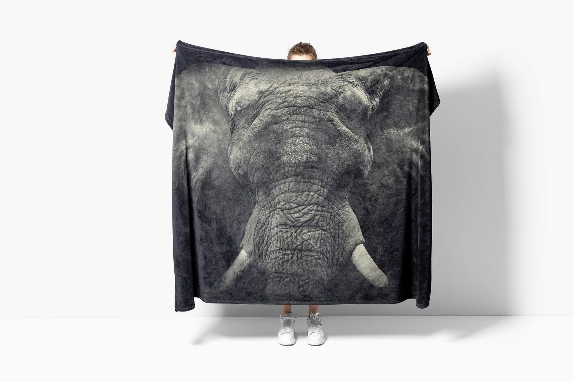 Handtuch Sinus Elefant Kuscheldecke Art Handtuch Baumwolle-Polyester-Mix Strandhandtuch (1-St), Handtücher Tiermotiv Saunatuch Stoßzähne, mit