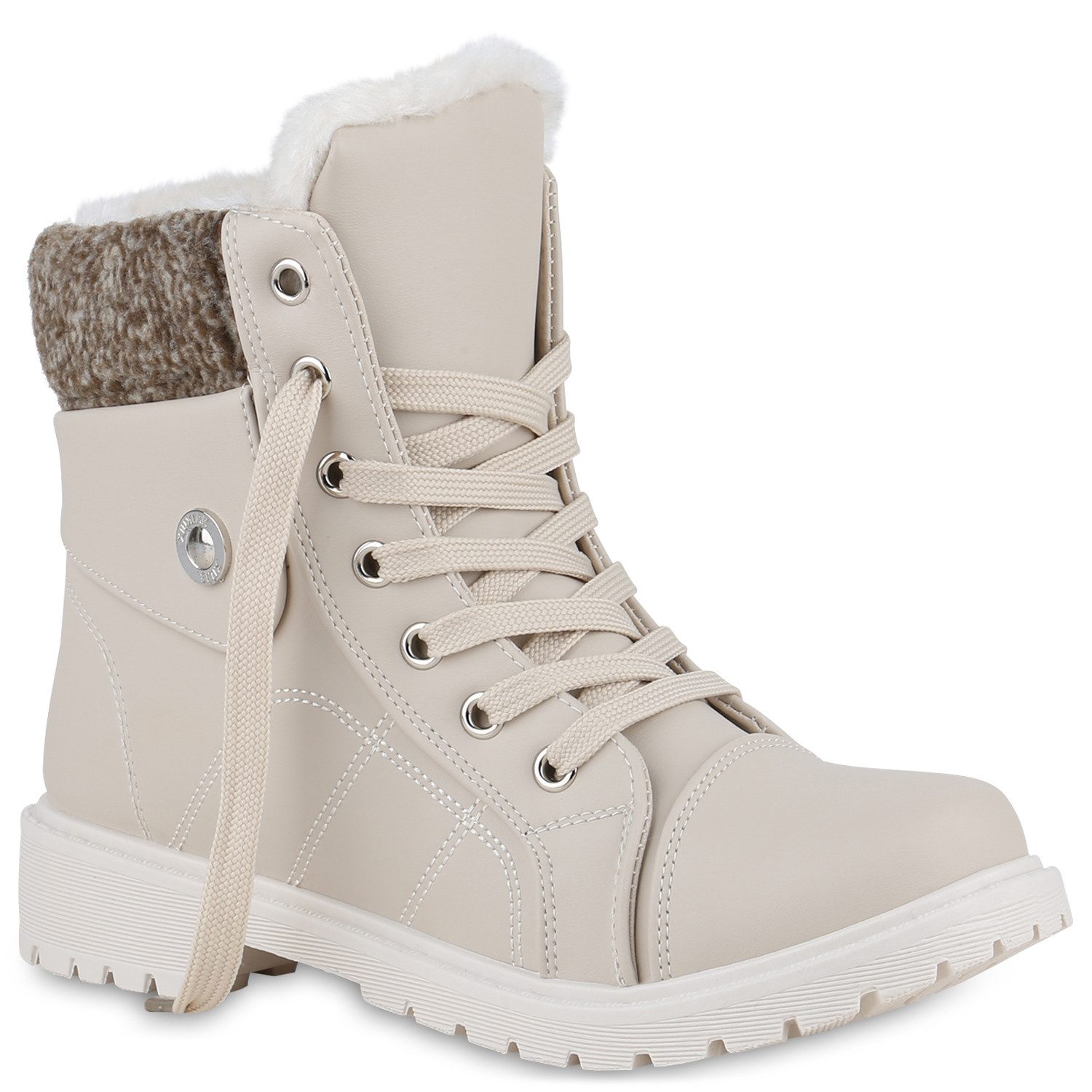 VAN HILL 840853 Stiefelette Damen Warm Gefütterte Worker Boots Bequeme Profil-Sohle