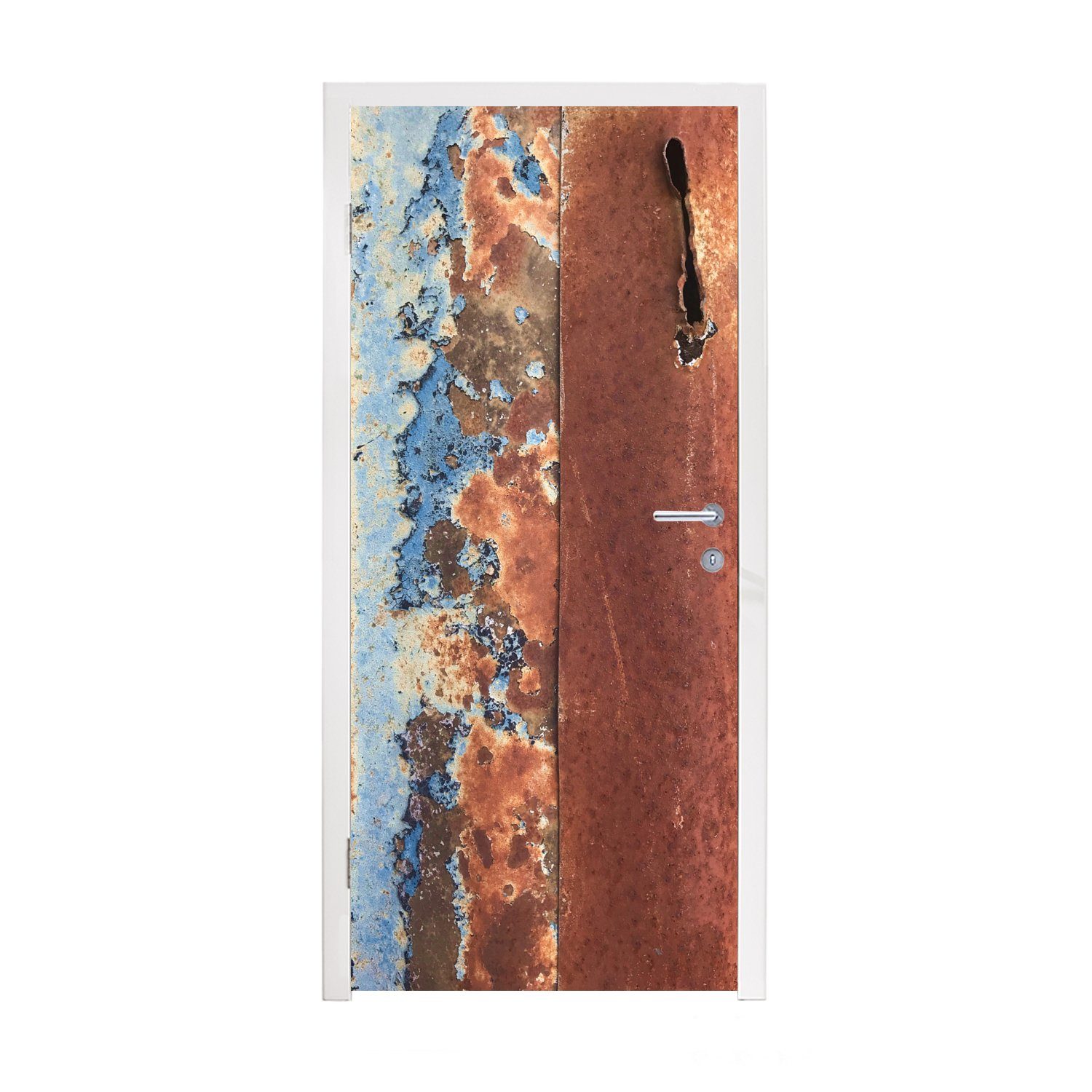 MuchoWow Türtapete Rost - Blau - Schilder, Matt, bedruckt, (1 St), Fototapete für Tür, Türaufkleber, 75x205 cm
