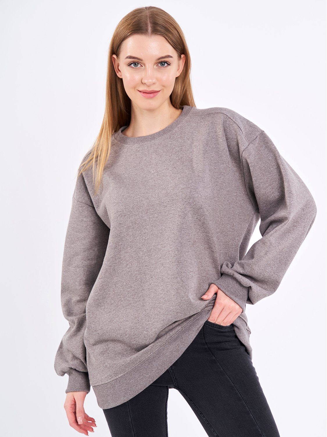 Sweatshirt Damen Oversize Pullover Langarm Baumwolle