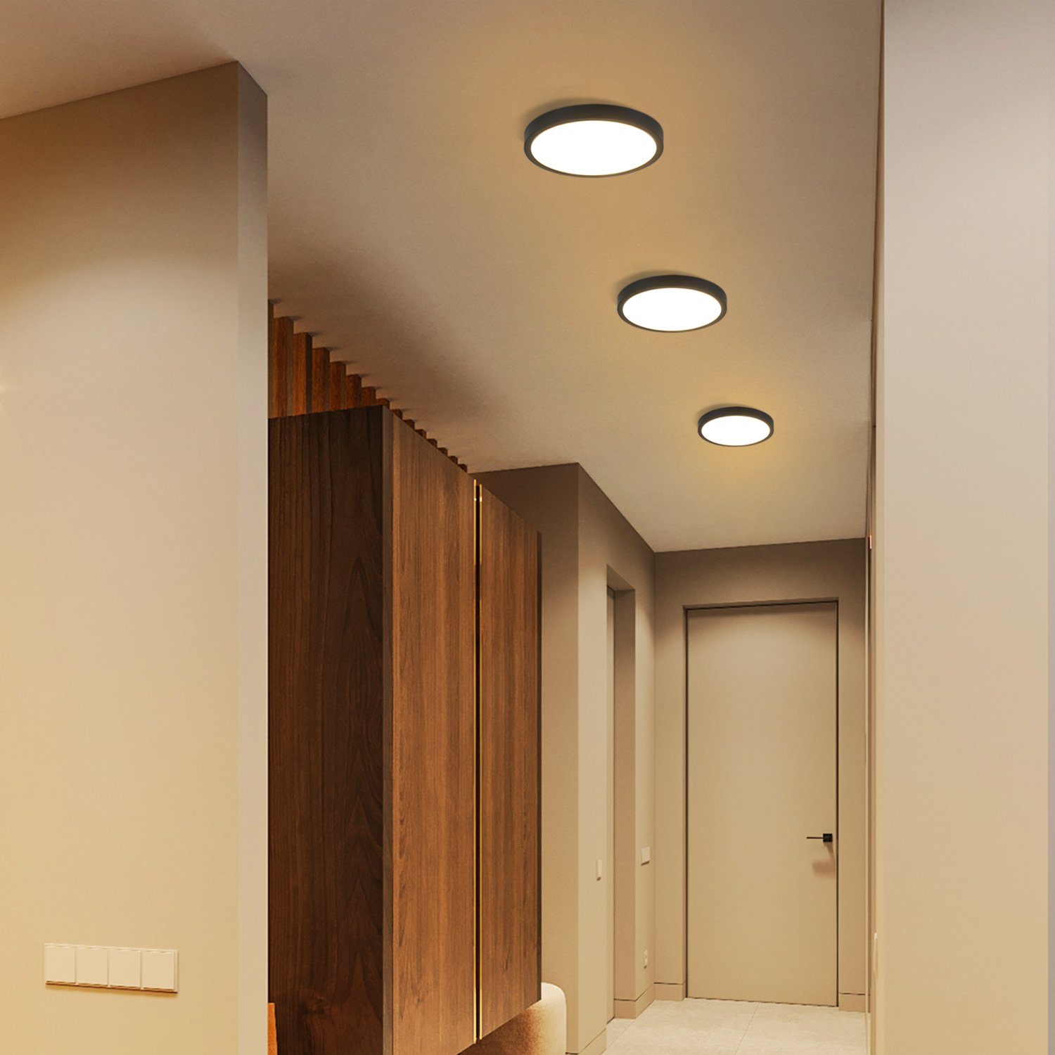 Schwarz Küchenlampe Balkon LED Flur fest Warmweiß, Schlafzimmer, für ∅17cm, ZMH IP44 Bad 8W Deckenleuchte LED Wasserdicht integriert,