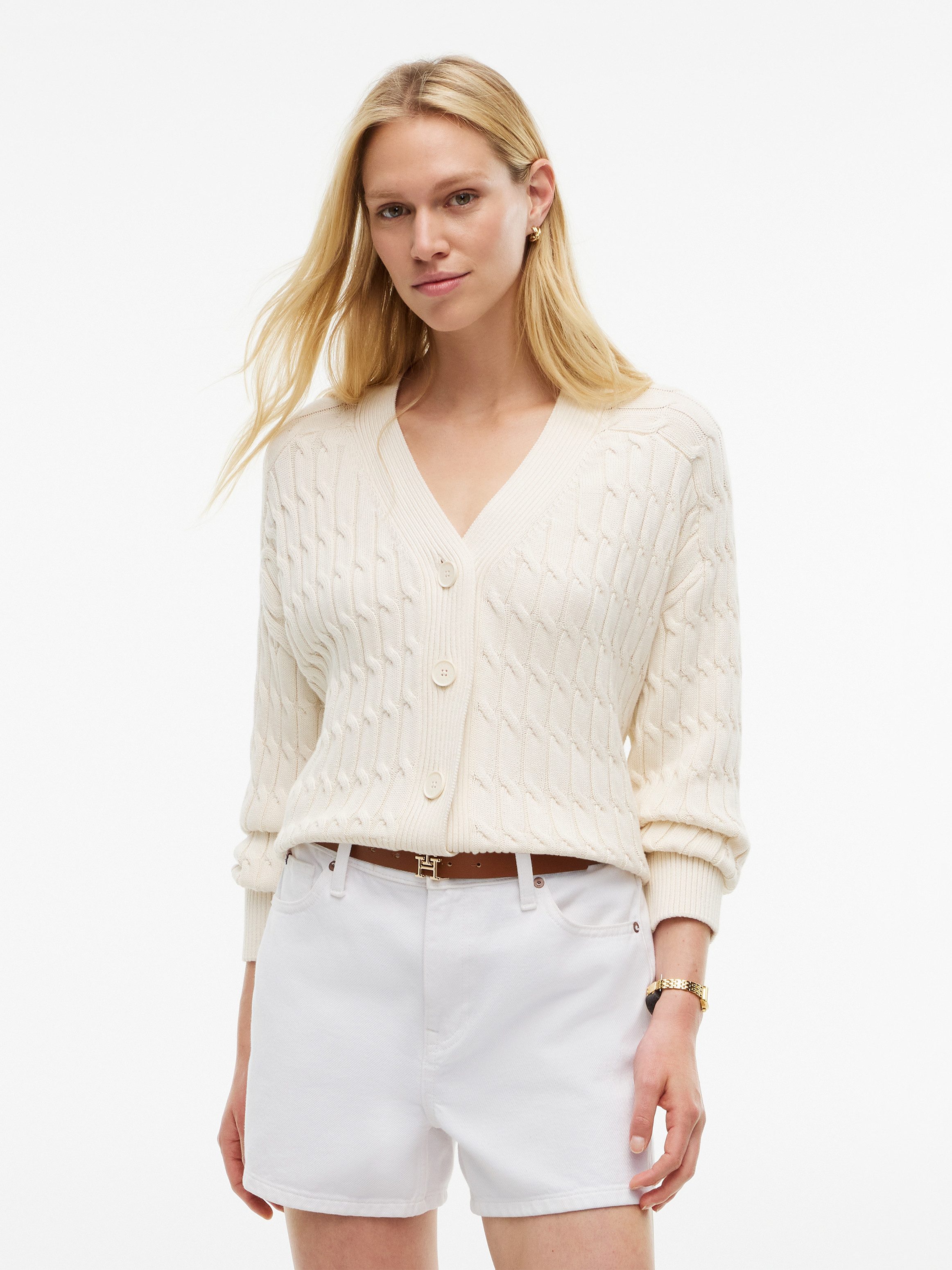 Tommy Hilfiger Strickjacke MID GG CABLE V-NK LS CARDI Baumwolle, mit Zopfstrickmuster