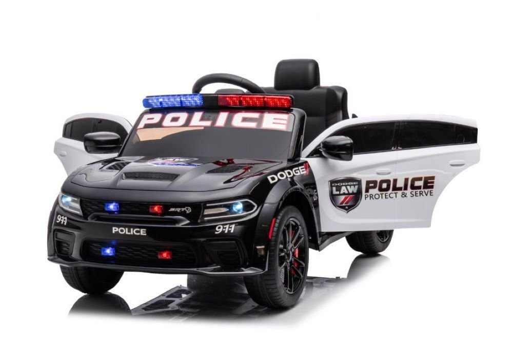ES-Toys Elektro-Kinderauto Kinderauto Dodge Polizei, Belastbarkeit 30 kg, Sirene, Polizei-Lichter, Fernbedienung