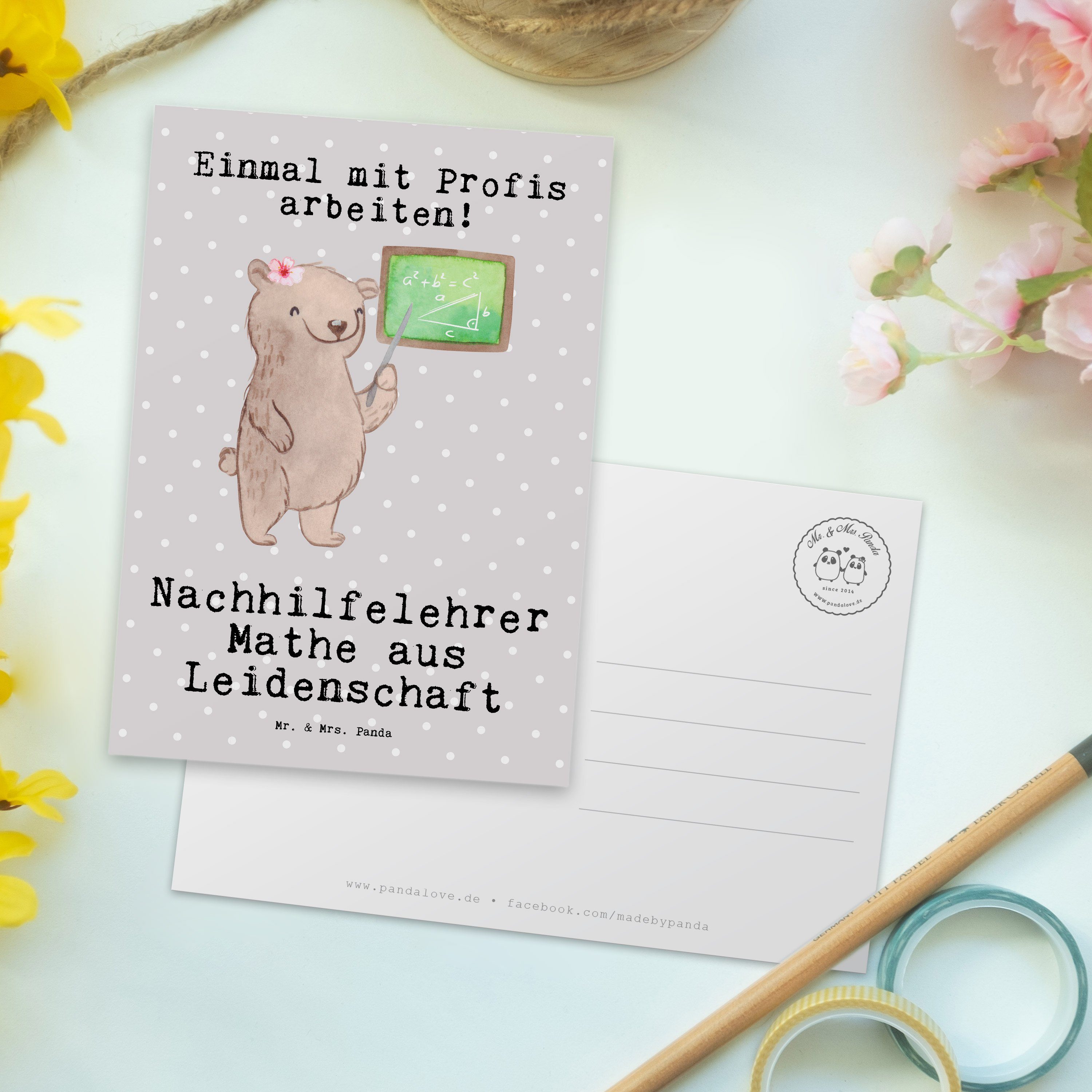 Mr. & Mrs. Panda Postkarte Grau Geb Geschenk, aus Leidenschaft Pastell Mathe Nachhilfelehrer - 