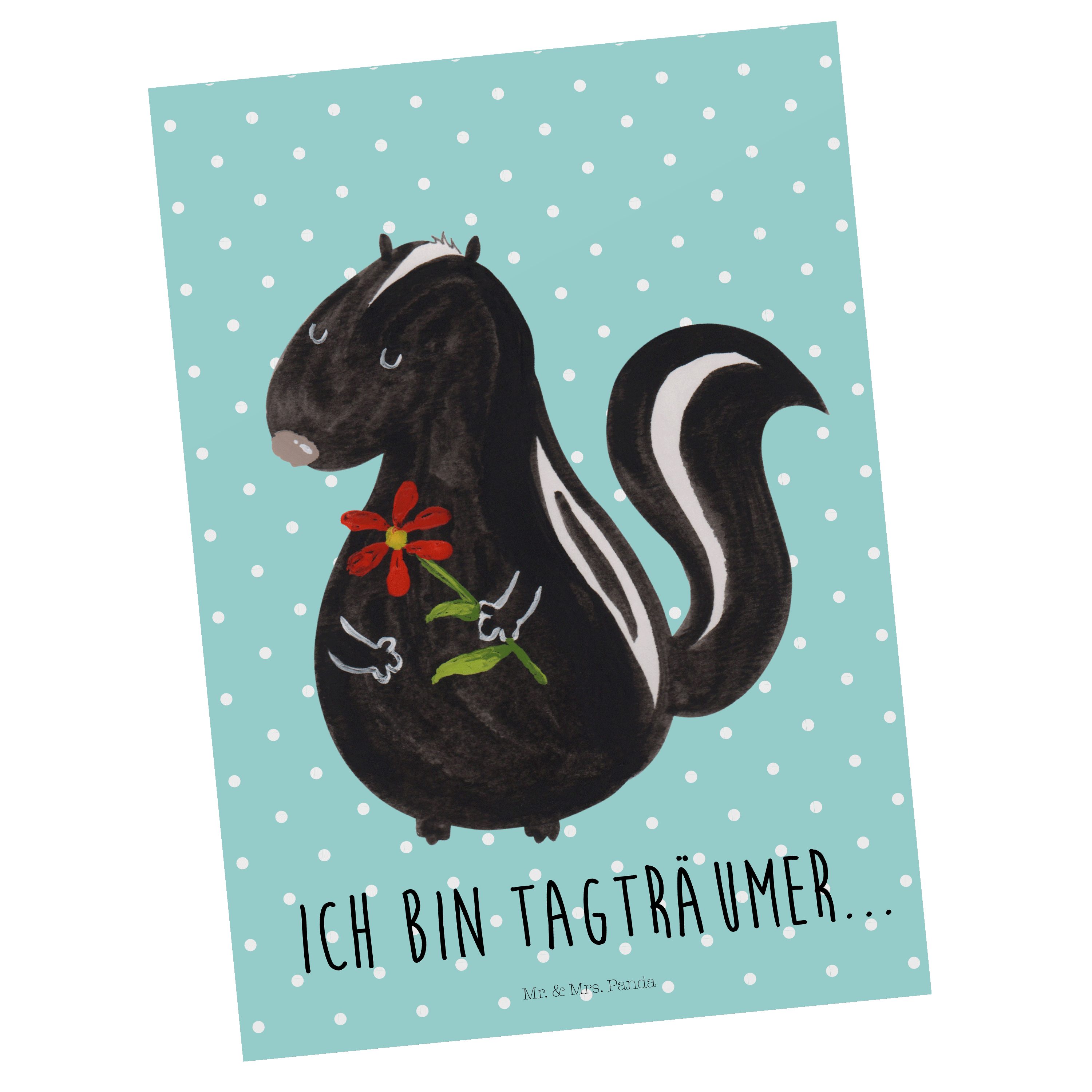 Mr. & Mrs. Panda Postkarte Blume - Geschenk, Türkis Stinker, Pastell Einladung, - Stinktier Gesc