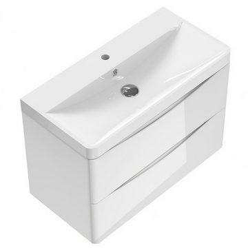 duschspa Waschtisch 50/60/80 cm Waschbecken mit Unterschrank, Hochglanz Weiß