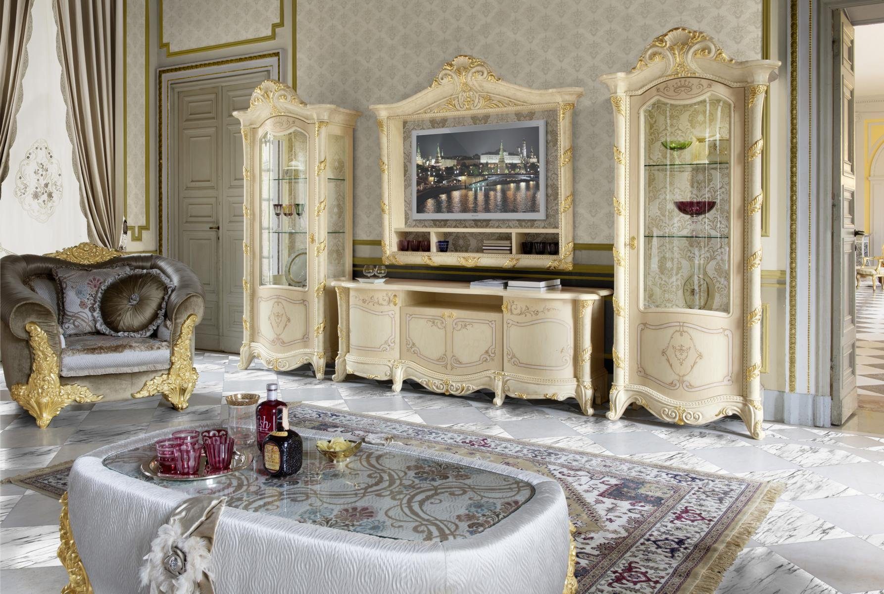 JVmoebel Wohnwand TV Rahmen Low Board Side RTV Wohn Zimmer Sideboard Vitrine Set Italien, Made in Europa
