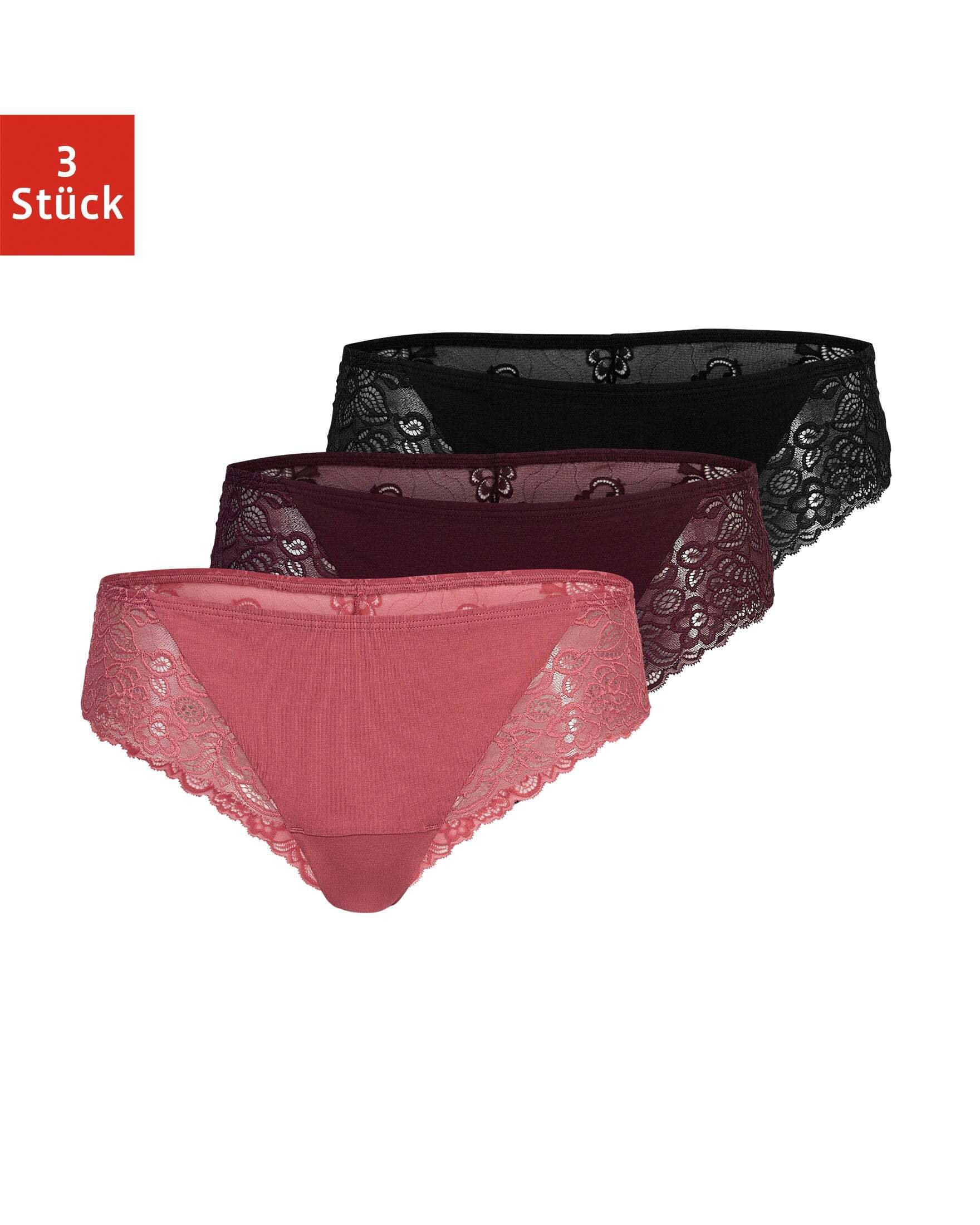 SNOCKS Brasilslip Damen Slip Unterhose (3-St) aus Bio-Baumwolle mit Spitze, bequem und elegant