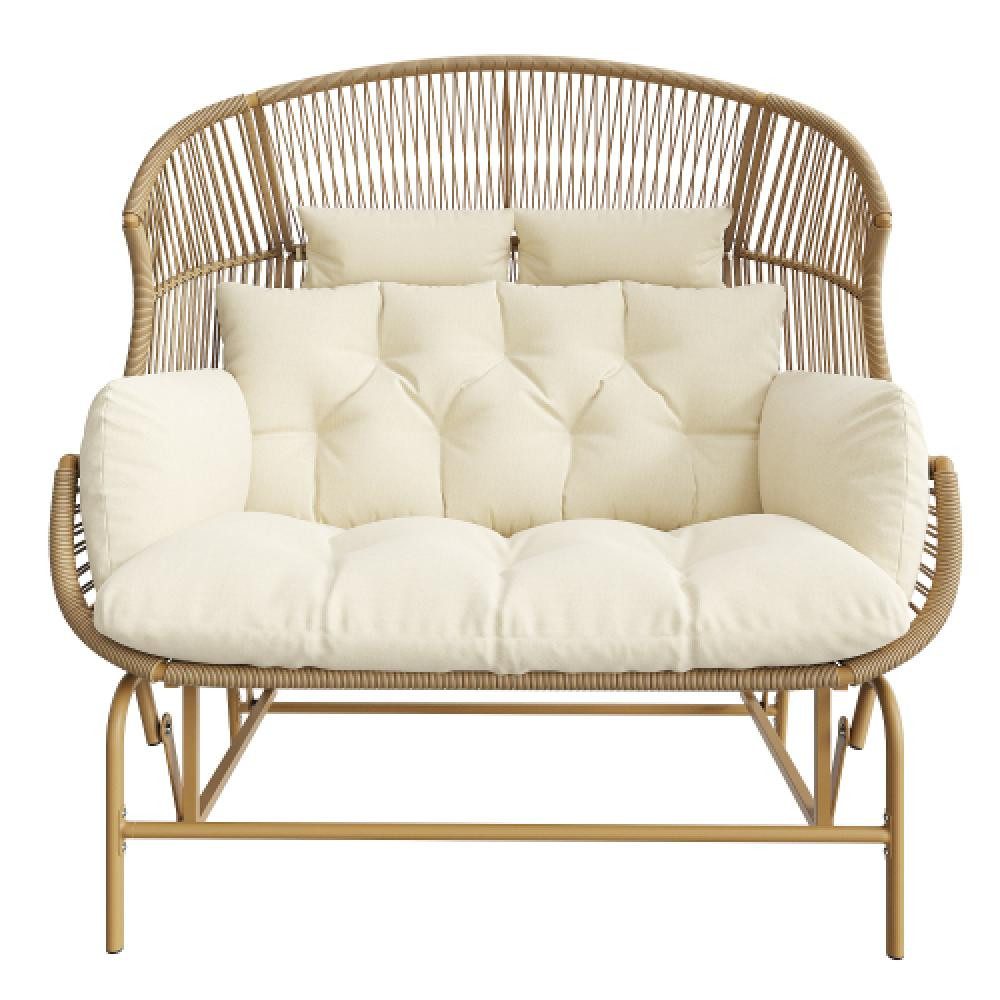 BBWL Hängesessel mit PE Rattan und Eisenrahmen, wetterfest, bequemes Polster, Garten Schaukelstuhl 2 Personen Hängesessel, Balkon Terrasse