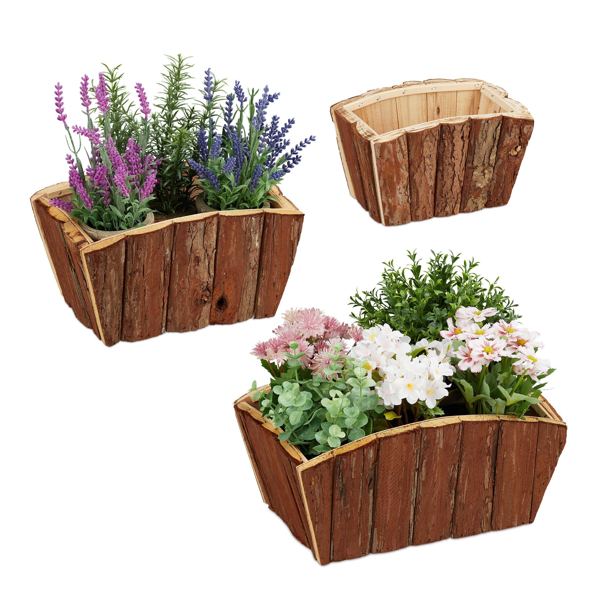 relaxdays Blumenkasten Blumenkasten Holz Set 3er im