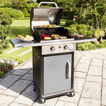 LANDMANN Gasgrill Triton PTS 2.0 doppelwandigem Deckelthermometer silber, Kompakt BBQ