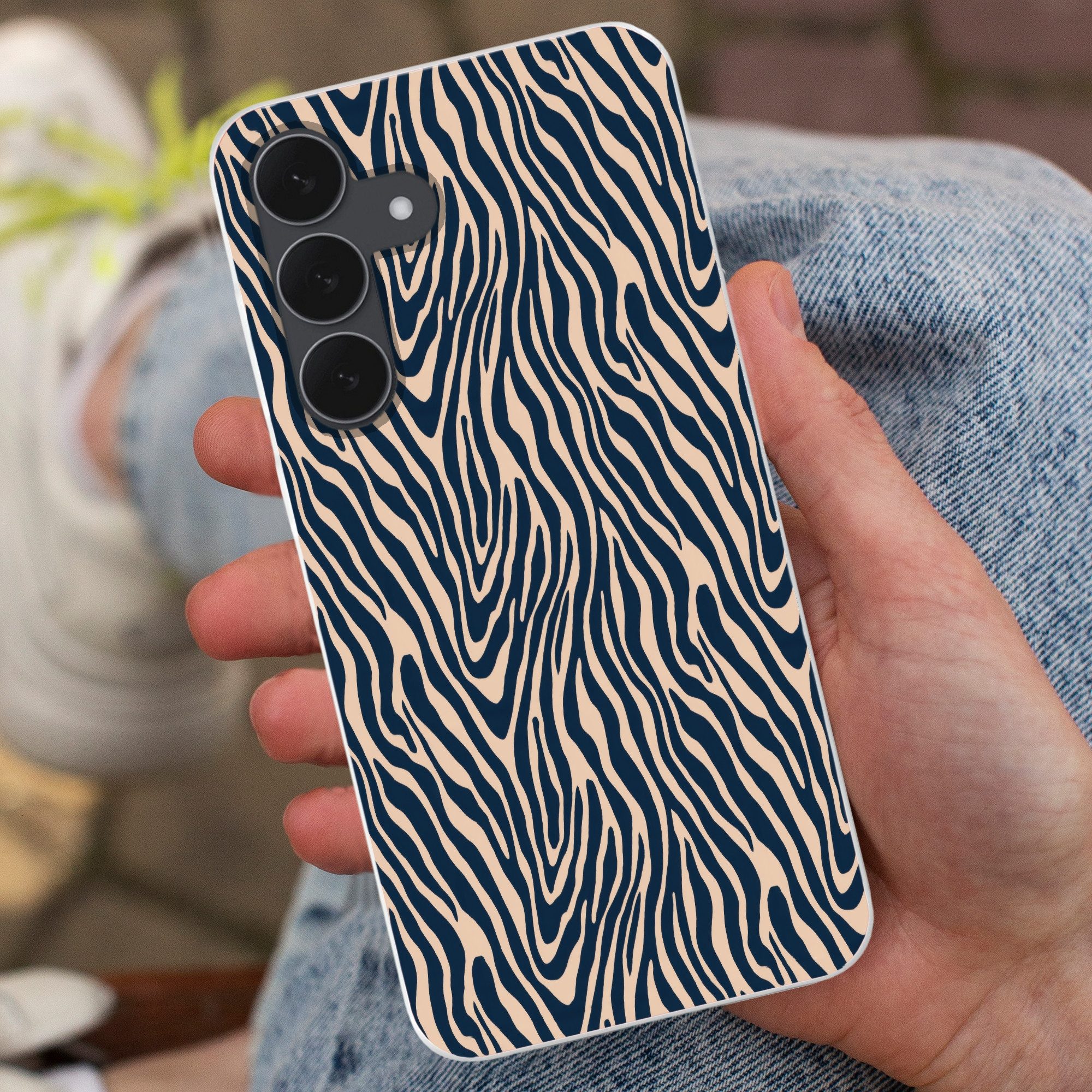 MuchoWow Handyhülle für Samsung Galaxy S25 FE Zebra - Muster - Blau - Beige, Smartphone-Bumper, Print, Handy Schutzhülle Dünn