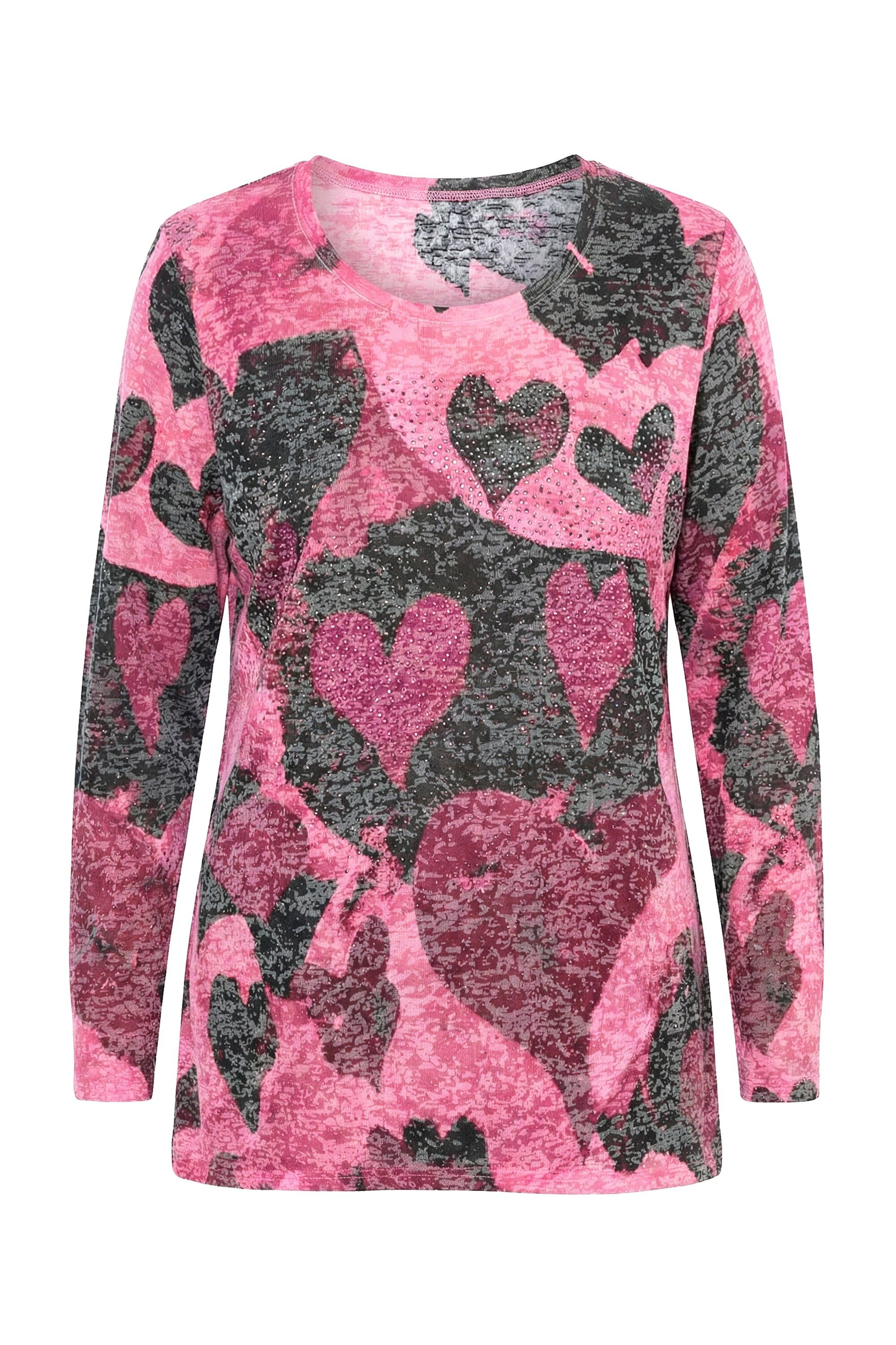 MIAMODA T-Shirt T-Shirt bequeme Passform Herz-Muster Langarm günstig online kaufen