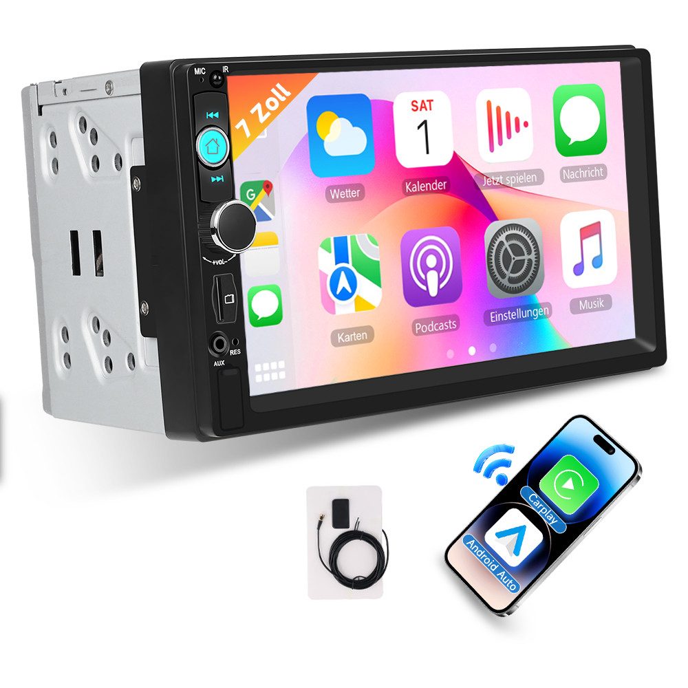 Hikity 7 Zoll 2-Din Auto-MP5 mit Bluetooth, carplay, DAB & Mirroring Autoradio (Digitalradio (DAB), Wireless Carplay)