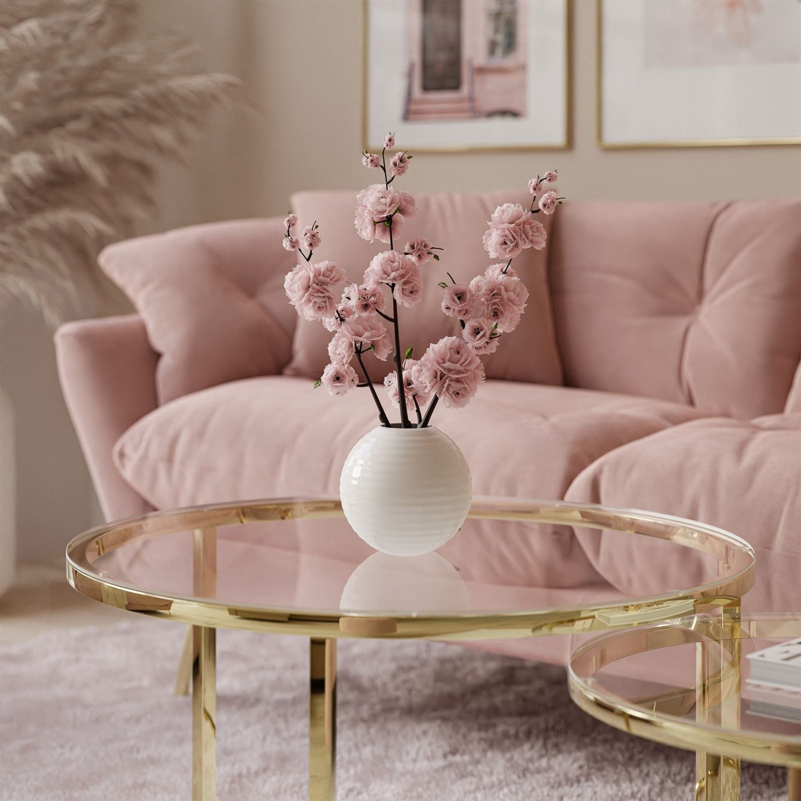 Lookway Couchtisch CIRI 2in1 GLASS mit Gold Chrom Gestell (2er Set), Durchmesser: ⌀70 cm und ⌀50 cm
