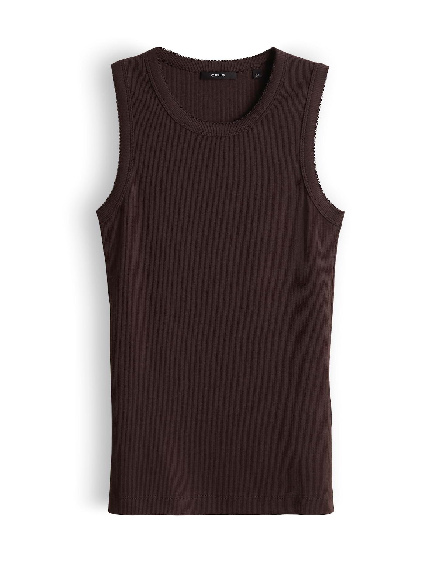 OPUS Tanktop Tanktop mit femininer Spitzenborte Schmale Passform, bogenförmige Spitzenborte als Detail