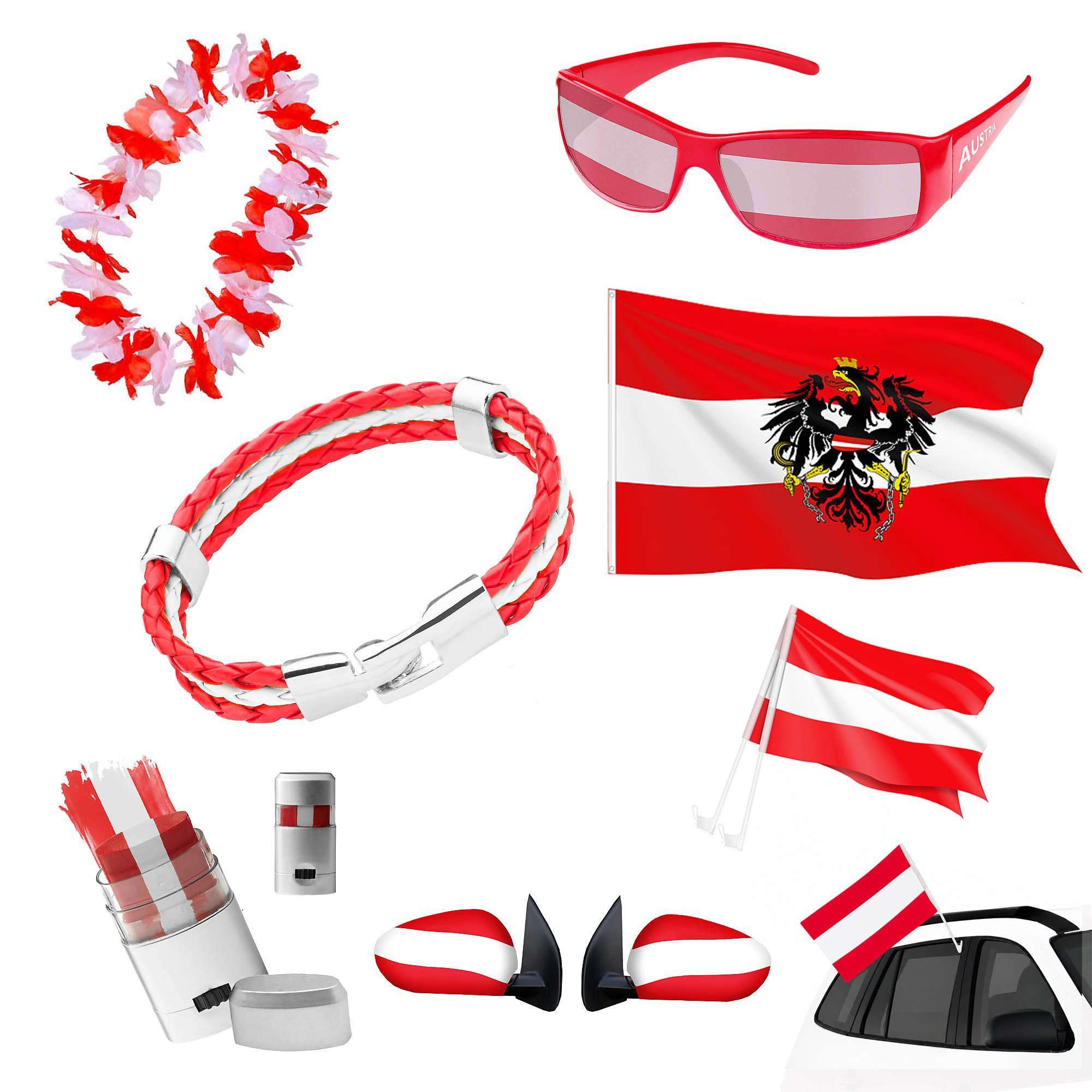Flagge  7-teiliges Fan Set Fanartikel Österreich Fussball EM & WM