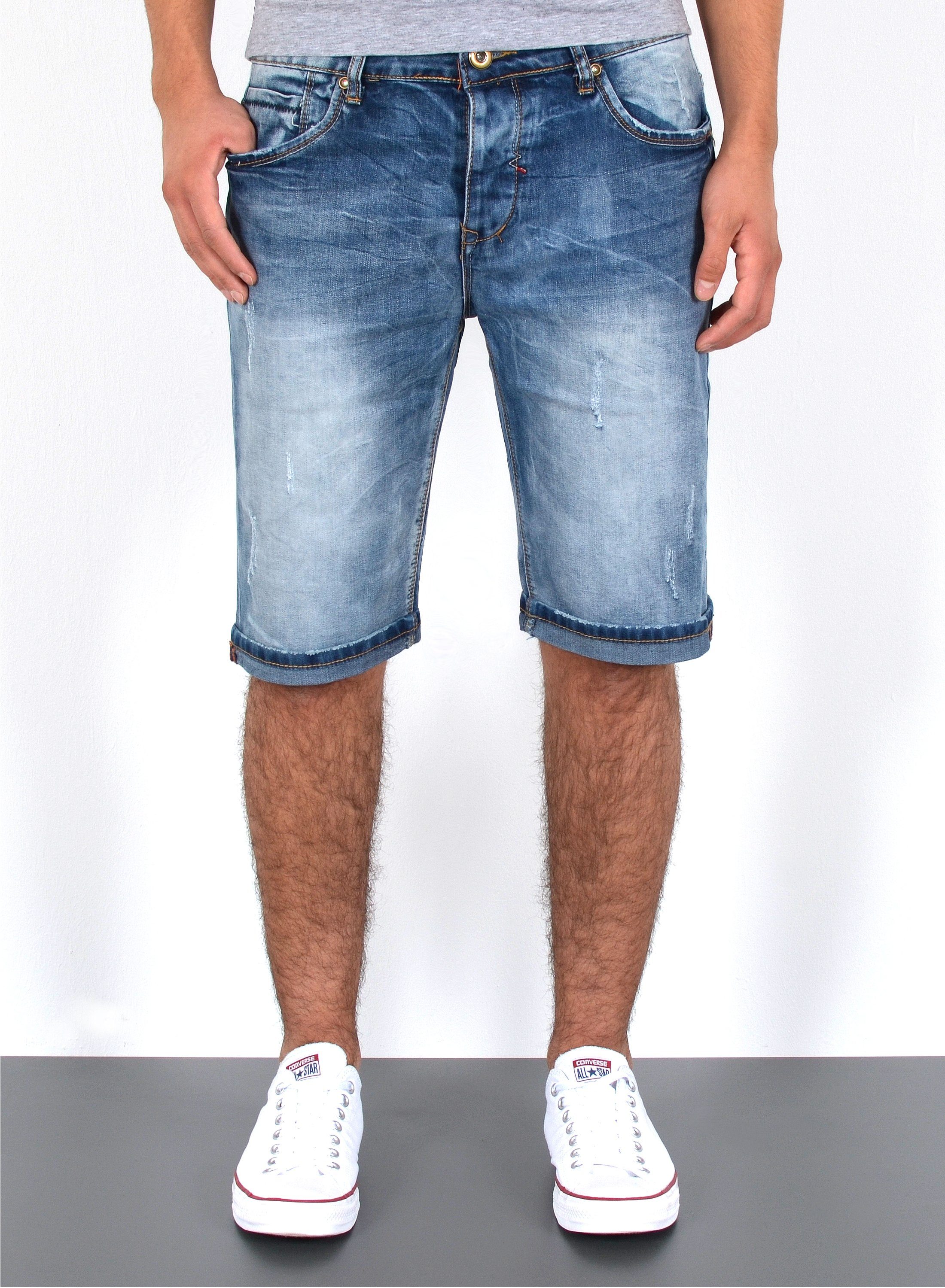 ESRA Jeansshorts A360 Herren Jeans Shorts Hose, bis Übergröße / Plussize Große Größe, Herren kurze Jeans Hose mit 5 Pocket, Herrren kurze Jeanshose mit Stretch, Jeansshorts mit Rissen Destroyed Look, Herren Capri Jeans Herren Capri Hose Herren Capri Jeanshose, Herren Shorts Jeans Straight Regular Comfort Jeansblau A407