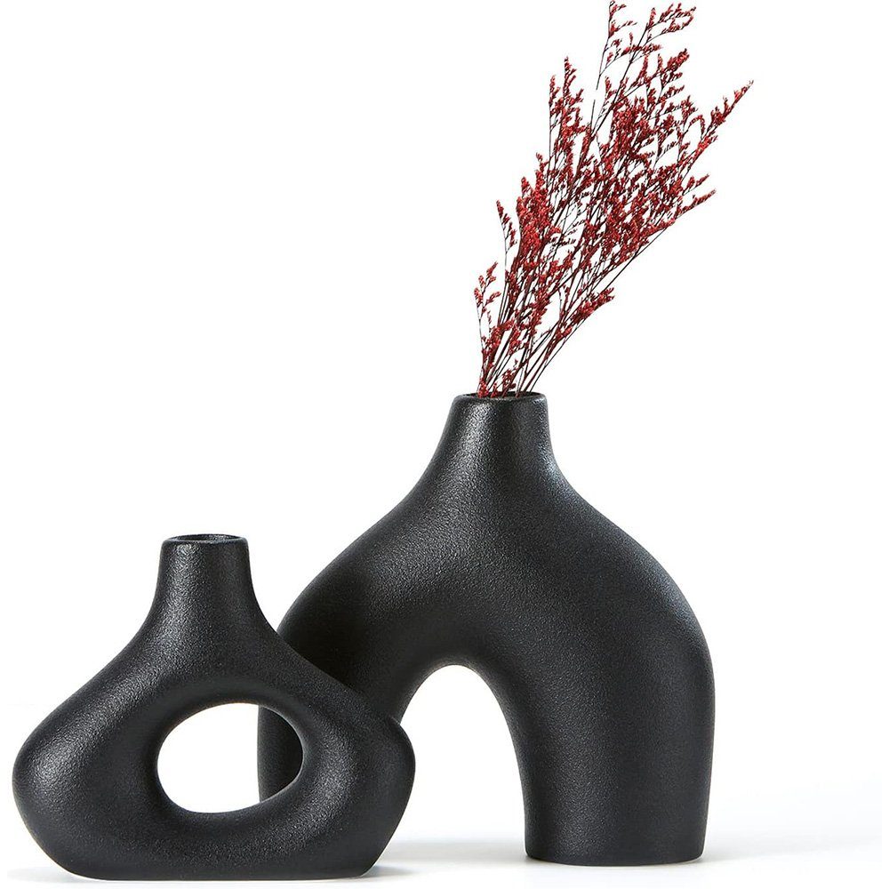 NUODWELL Dekovase 2 Stücke Minimalismus-Stil Dekoration Boho vasen Schwarz Moderne Keramikvase