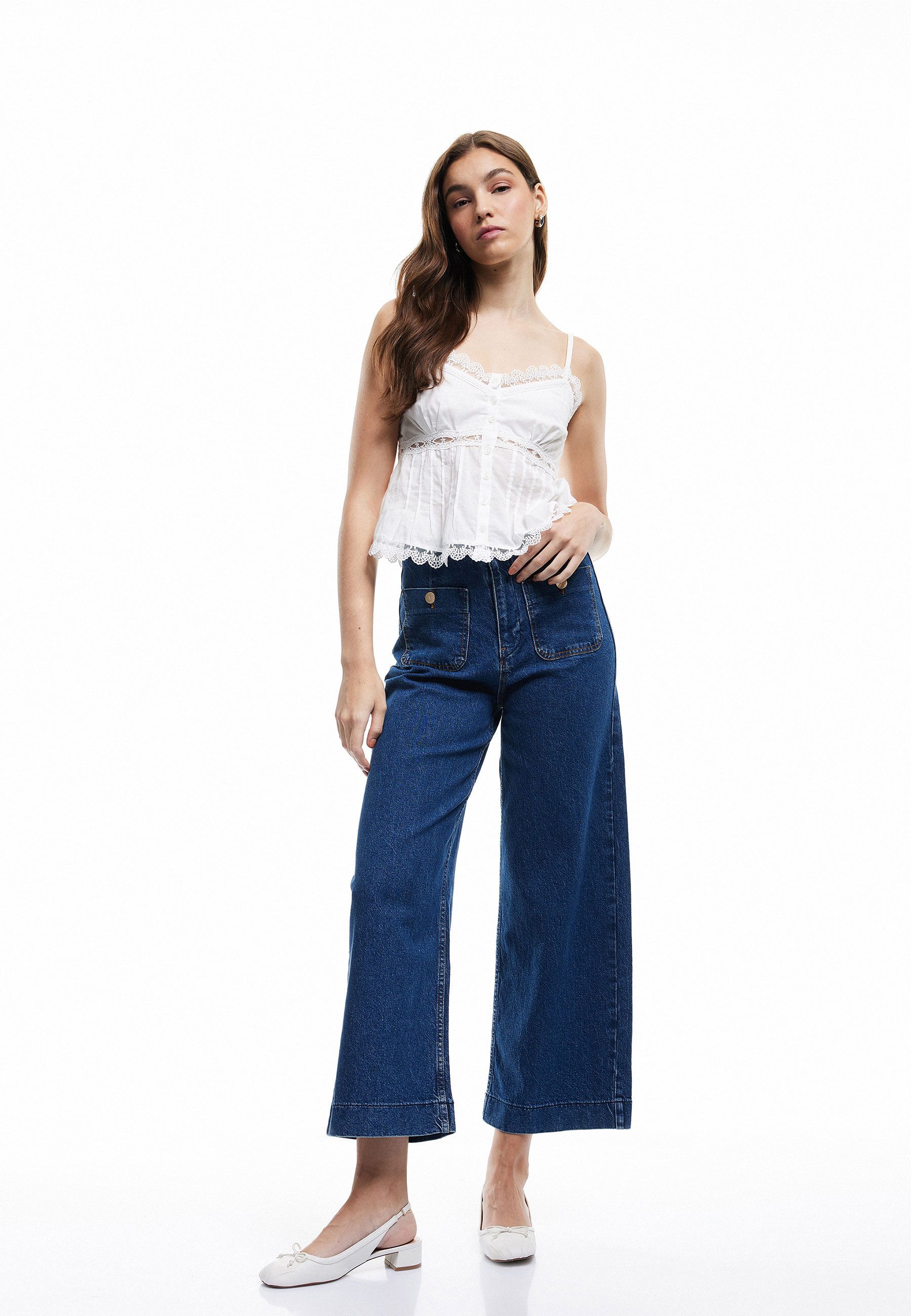 Koton 3/4-Jeans Hohe Leibhöhe Culotte High-waist-Jeans