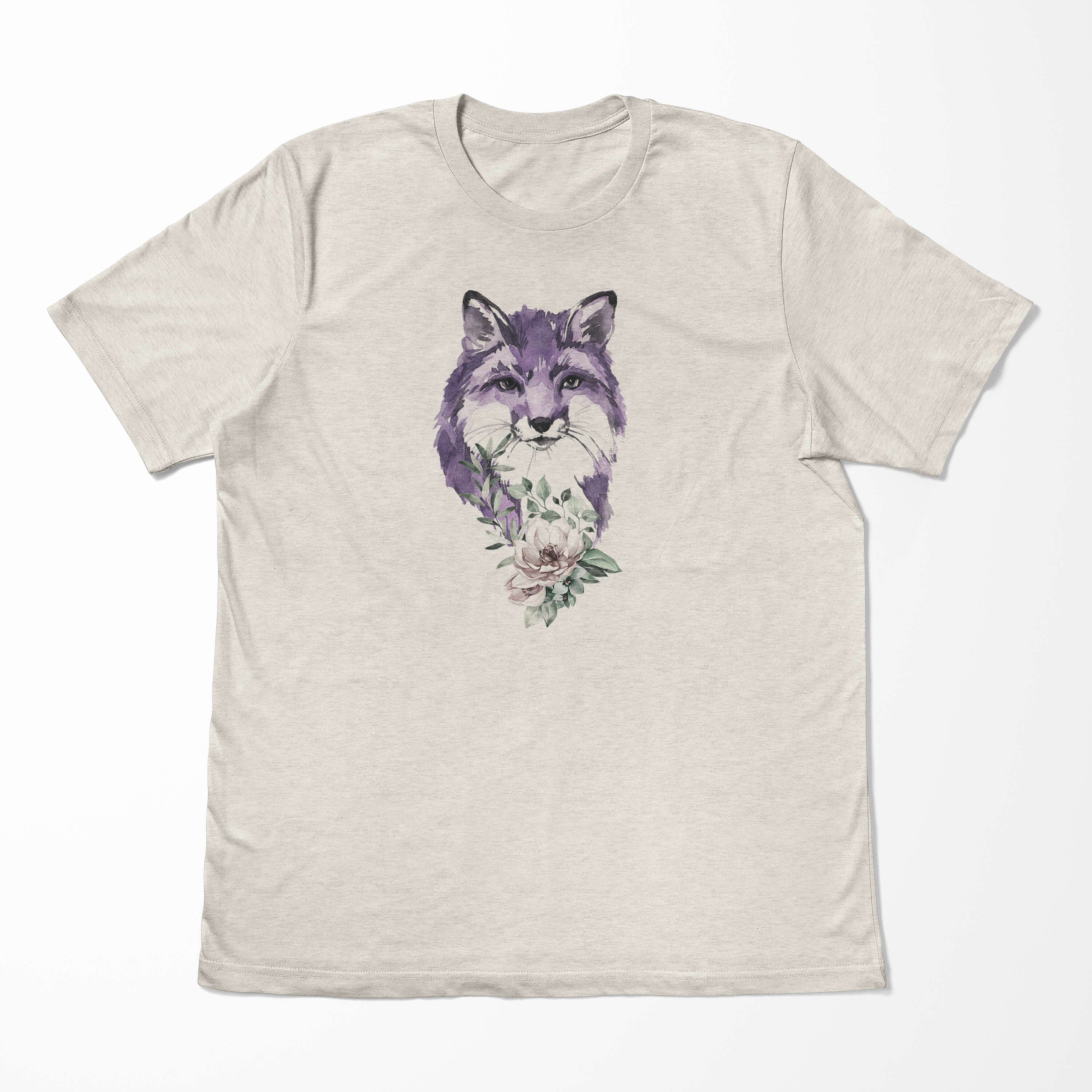 T-Shirt Fuchs T-Shirt Blume (1-tlg) aus Sinus Motiv gekämmte Art Aquarell Nachhaltig Herren 100% Bio-Baumwolle Ökomode Shirt