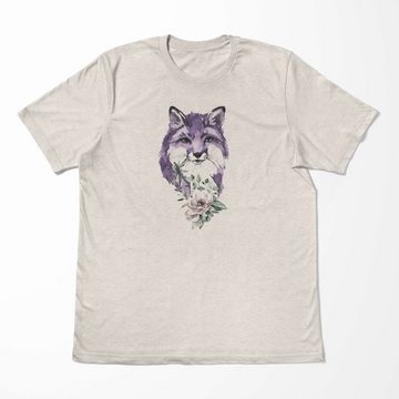 Sinus Art T-Shirt Herren Shirt 100% gekämmte Bio-Baumwolle T-Shirt Aquarell Fuchs Blume Motiv Nachhaltig Ökomode aus (1-tlg)