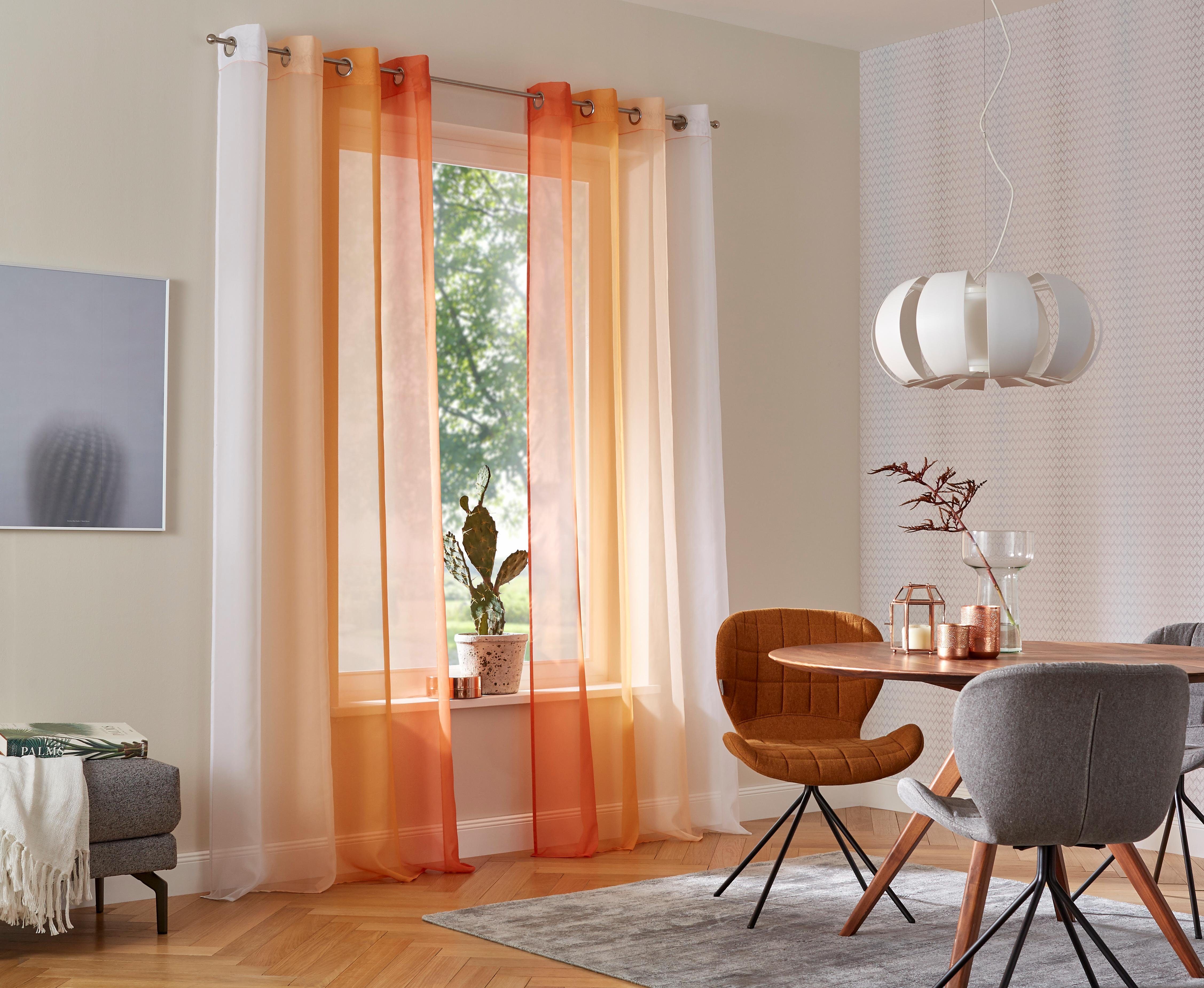 Vorhang, Fertiggardine, Voile, Gardine Valverde, (2 home, Ösen transparent Farbverlauf, transparent, my orange St),