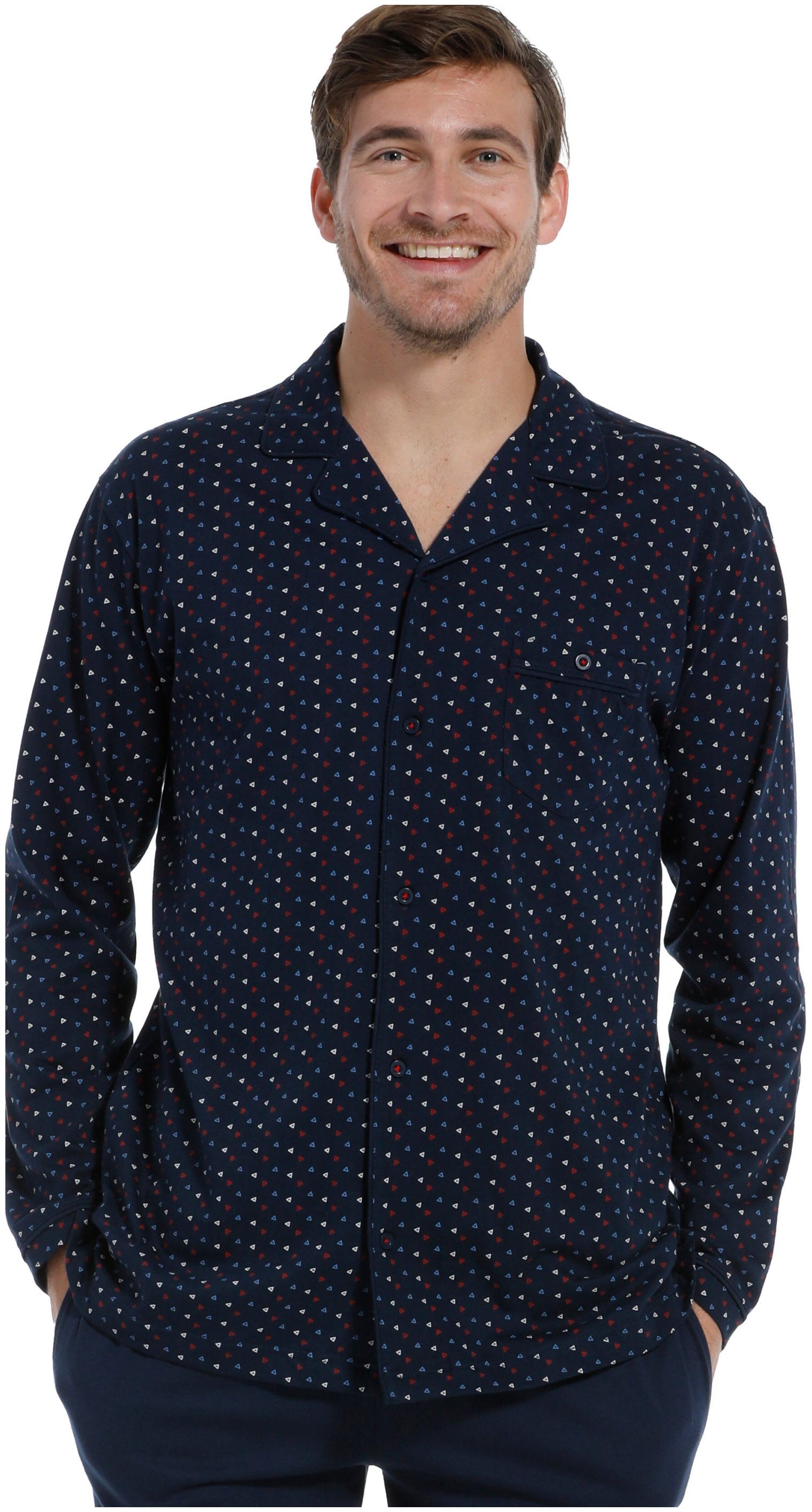 Pastunette Pyjamaoberteil Herren Schlafanzug Oberteil geknöpft langarm (1-tlg) Baumwolle