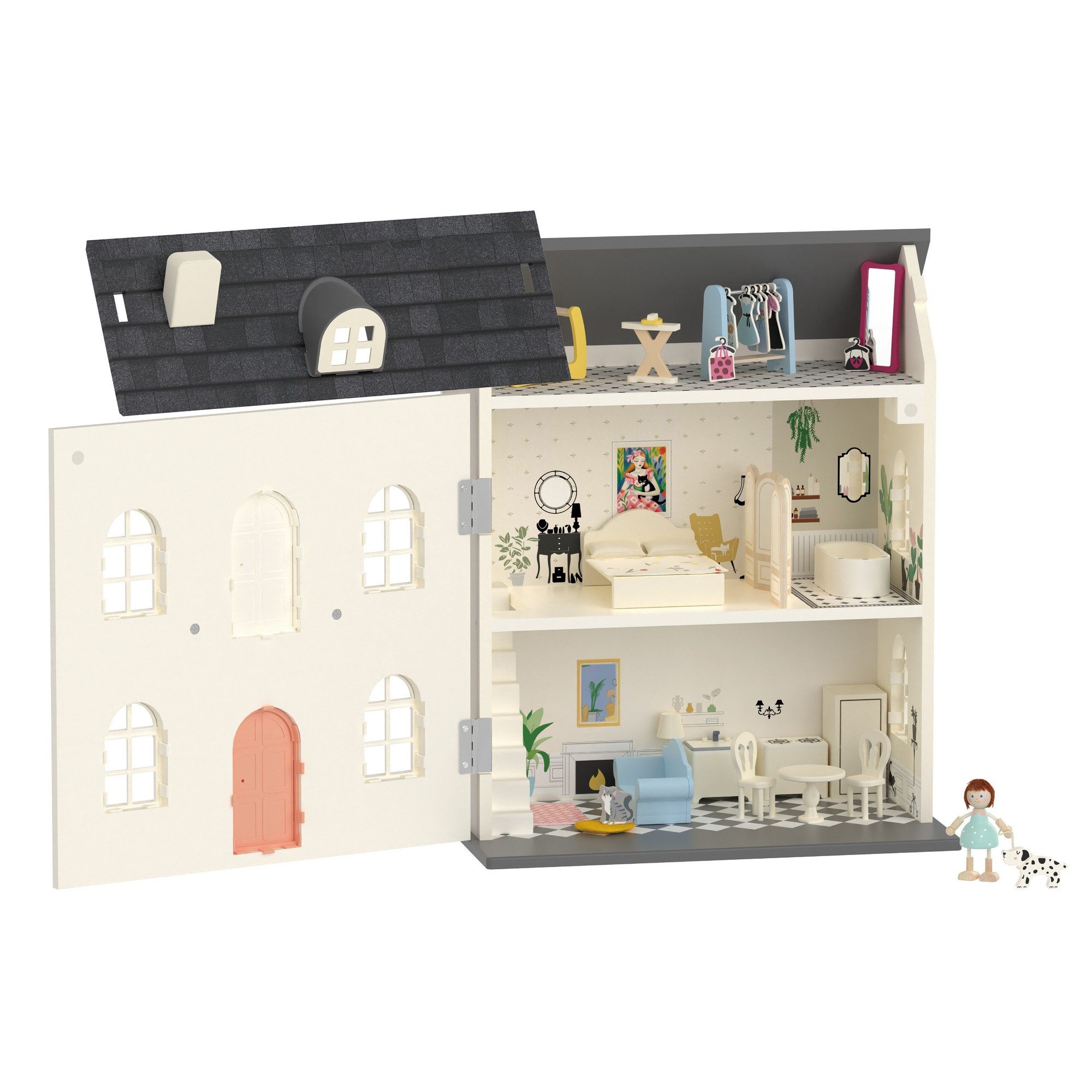 Classic World Puppenhaus Classic World - Puppenhaus Vintage - 35,5x21,5x44,5cm - ab 3 Jahre