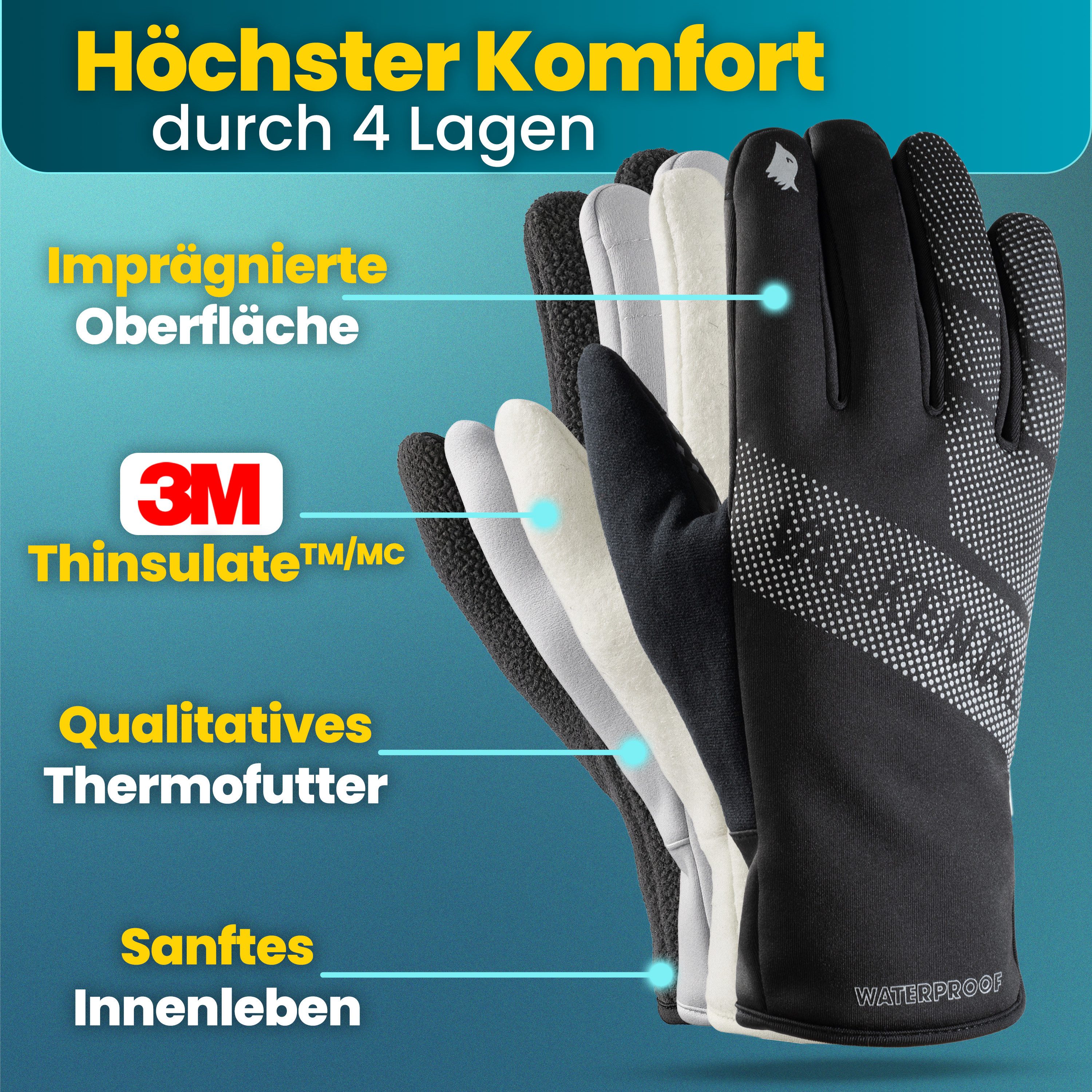 Valkental Fahrradhandschuhe Winterhandschuhe & Übergangshandschuhe mit Touchscreen Funktion atmungsaktiv, winddicht & wasserdicht – Bild 4 von 5