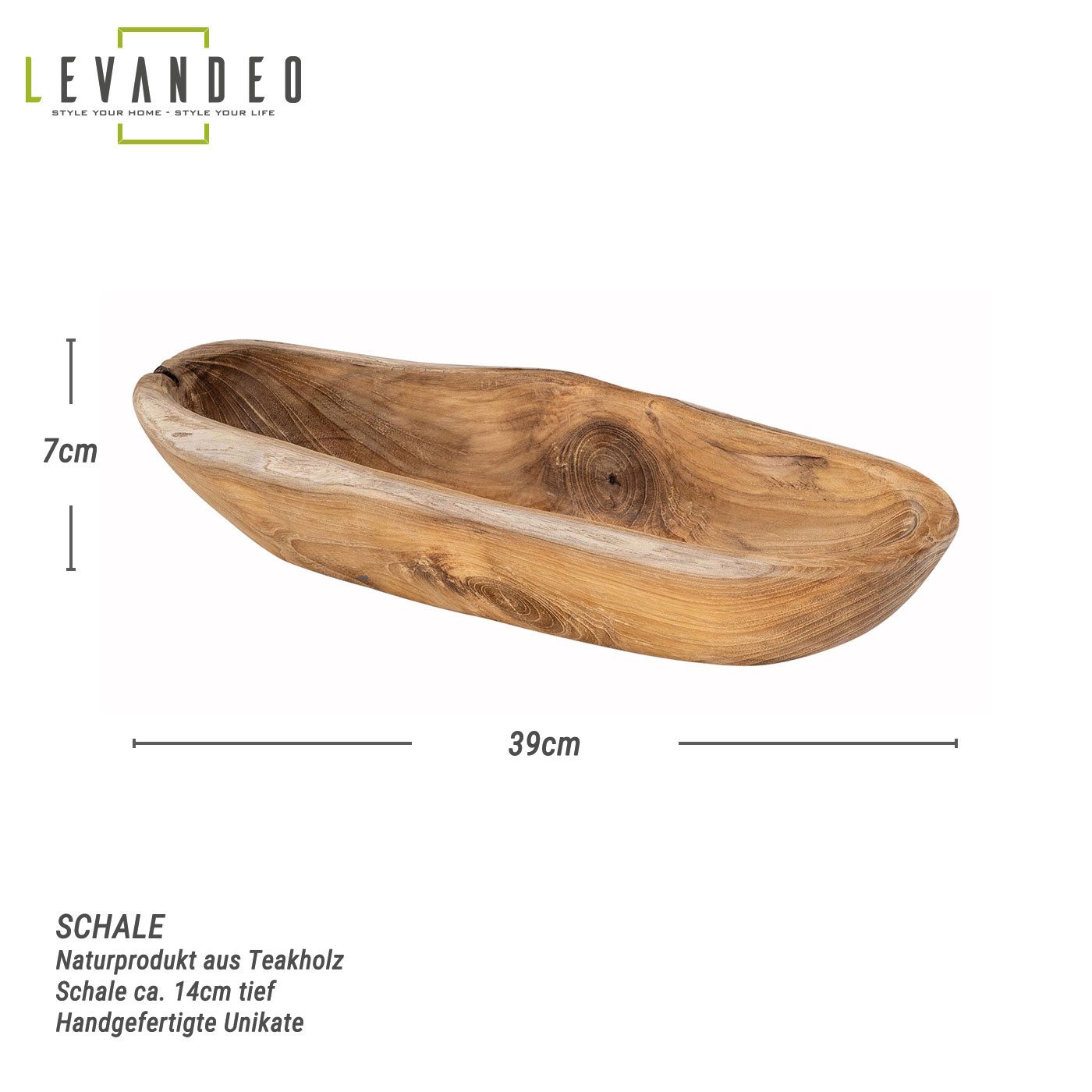 Levandeo® Dekoschale, Teakholz Schale ca. L39cm Massiv Holz Obstschale Schü günstig online kaufen